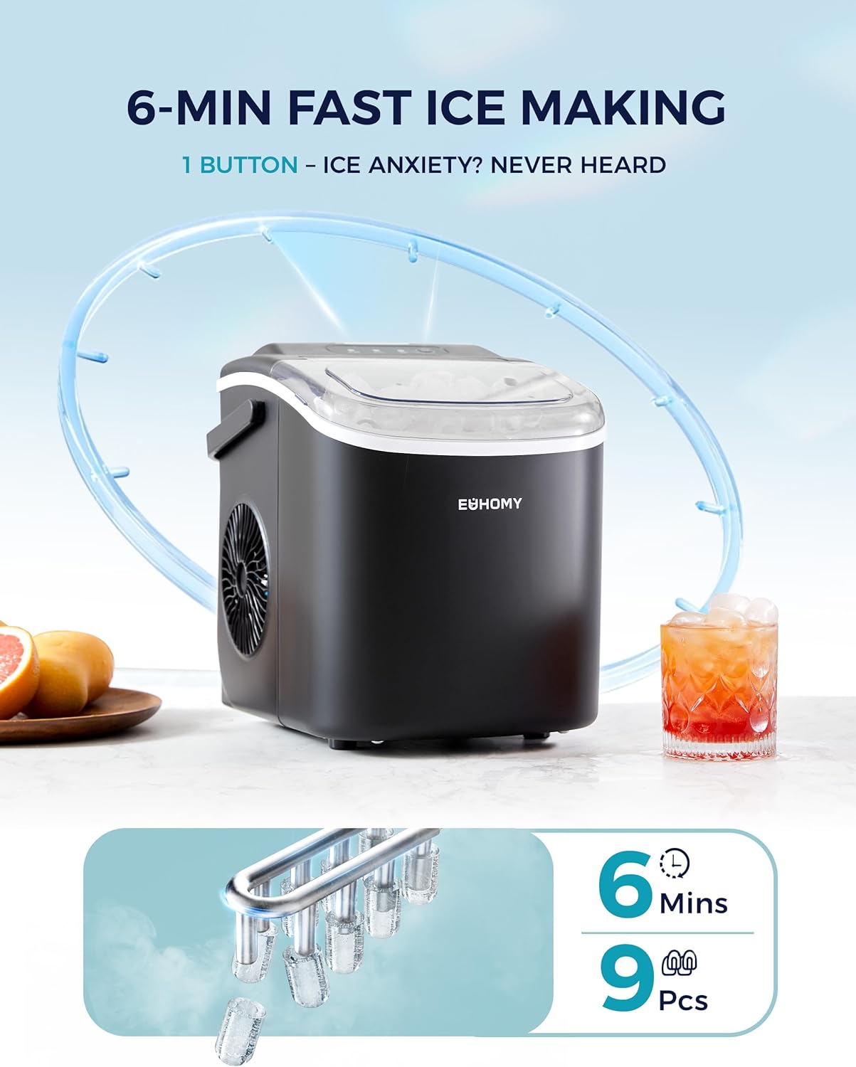 EUHOMY Countertop Ice Maker with Handle