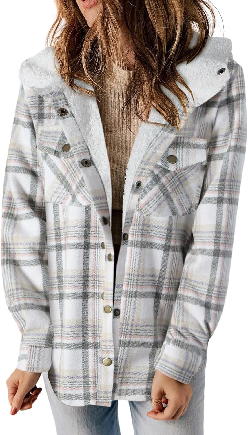 Dokotoo Womens Plaid Shacket Jacket Warm Coat