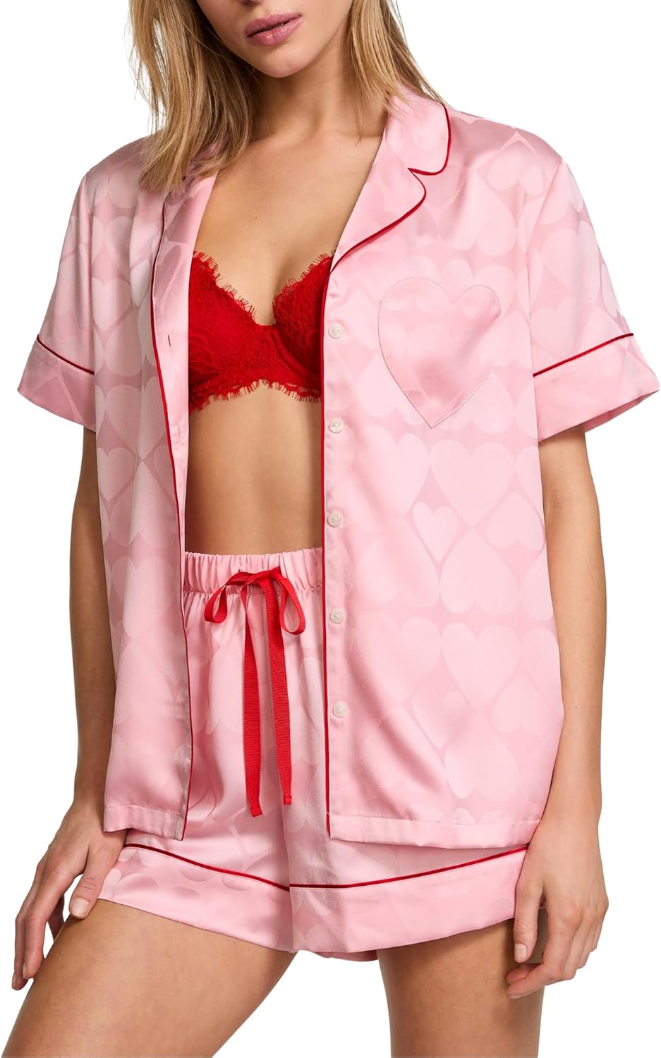 Victoria's Secret Satin Pajama Set Short Sleeve Button Down