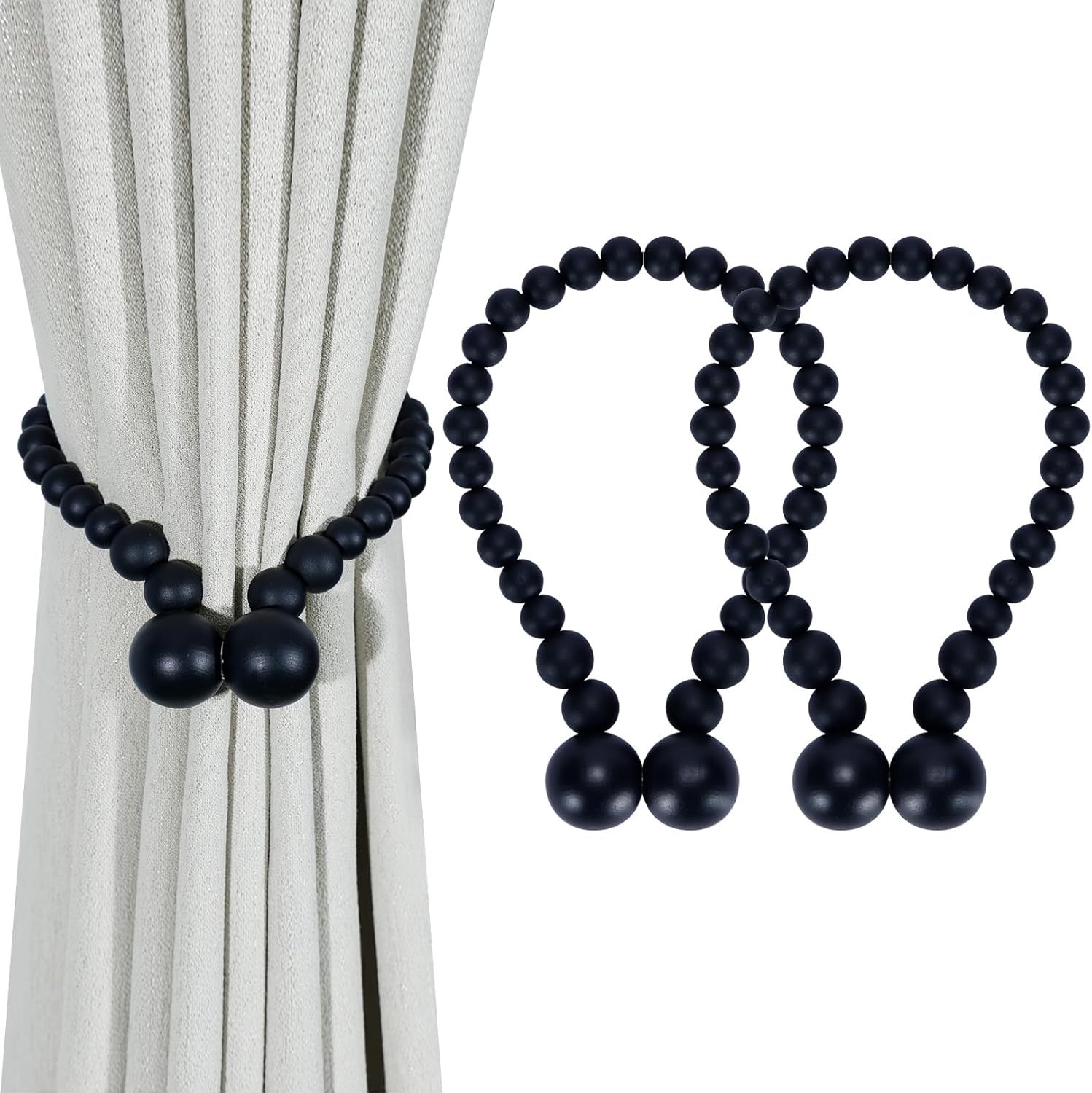 Magnetic Wood Bead Curtain Tiebacks Curtain Holders for Bedroom
