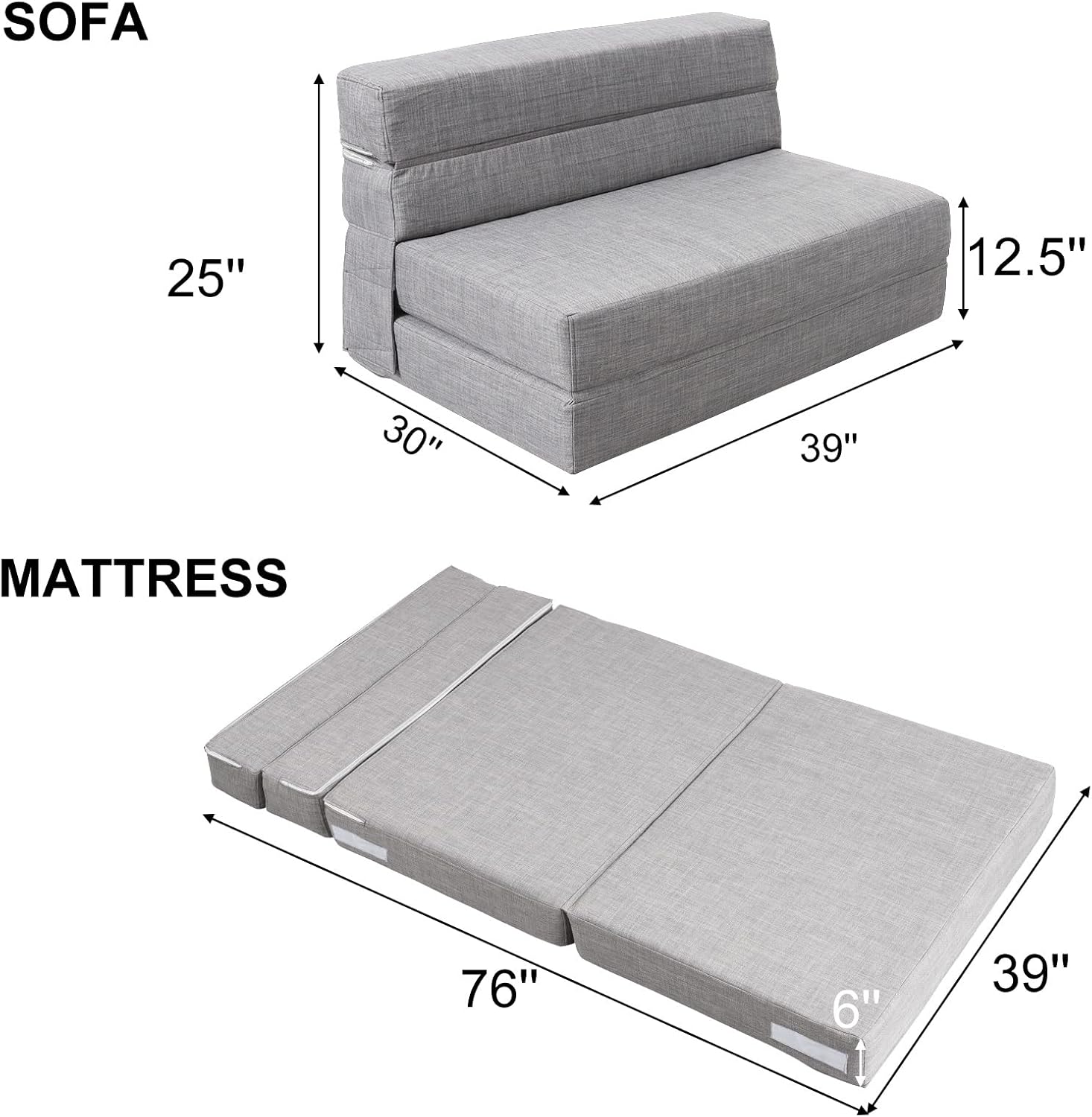 ANONER Folding Sleeper Chair Sofa Bed Lazy Couch