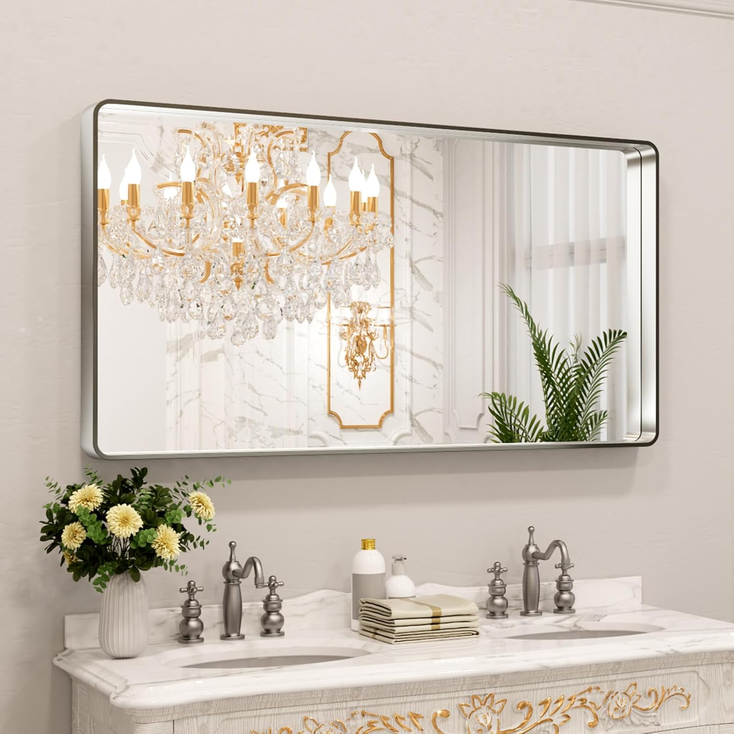 LOAAO Black Metal Framed Bathroom Mirror for Wall