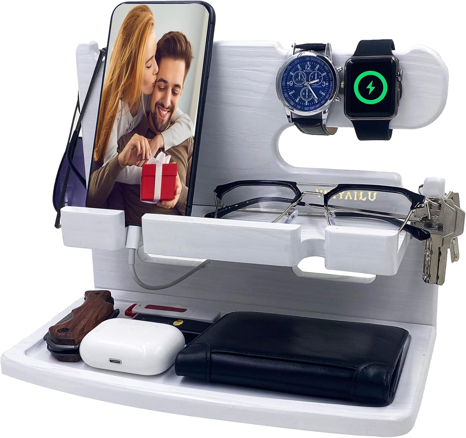 Wood Phone Docking Station Nightstand Organizer