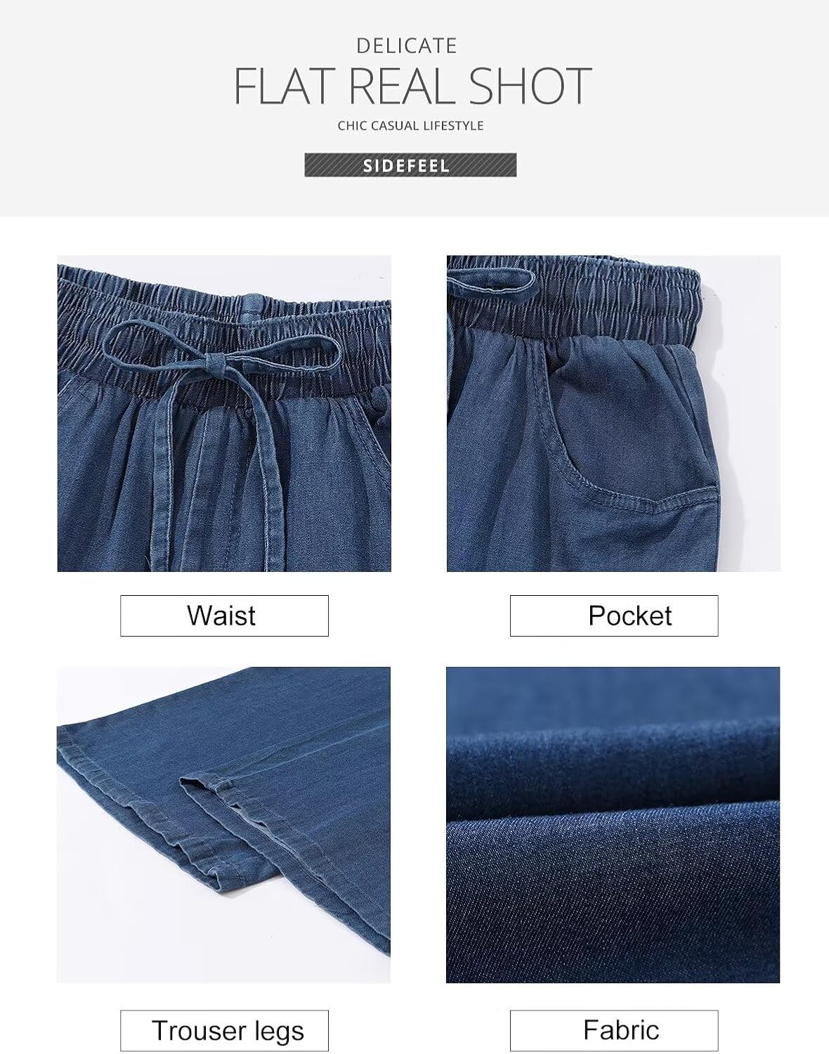 Sidefeel Women's Drawstring Wide Leg Jeans