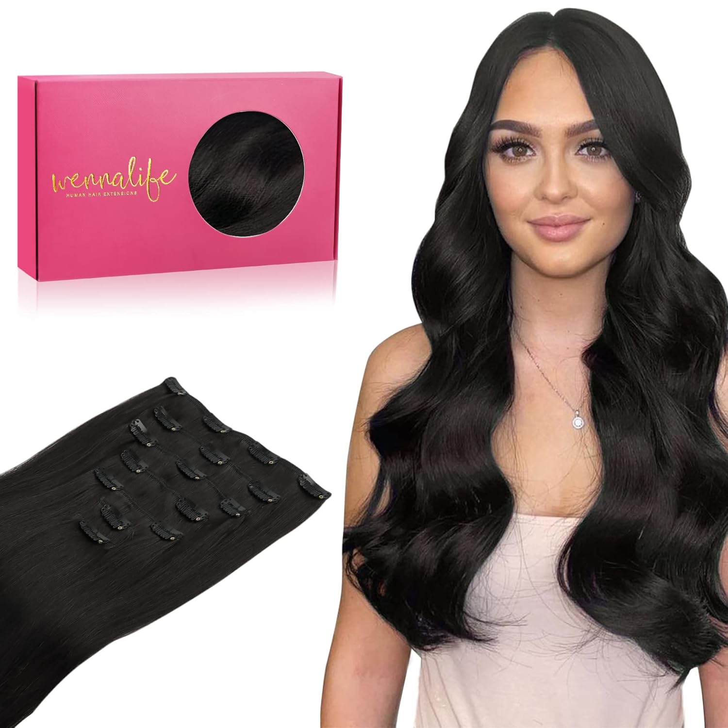 WENNALIFE Clip in Hair Extensions Real Human Hair