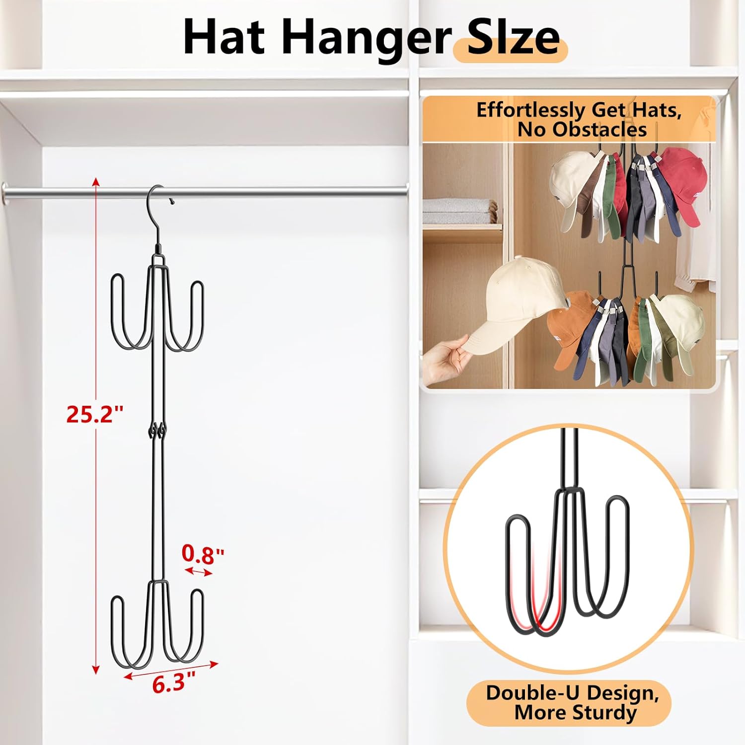 Hat Hangers for Closet Stainless Steel Hat Organizer