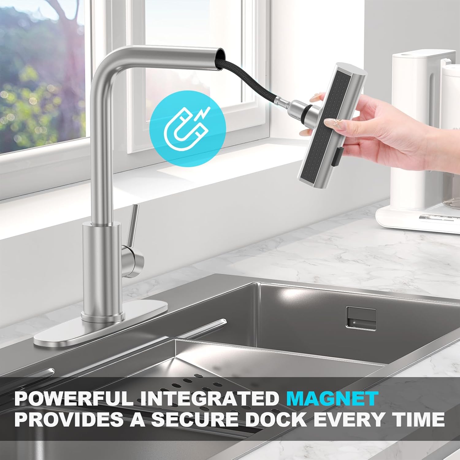 Brushed Nickel Kitchen Faucets with Pull Down Sprayer