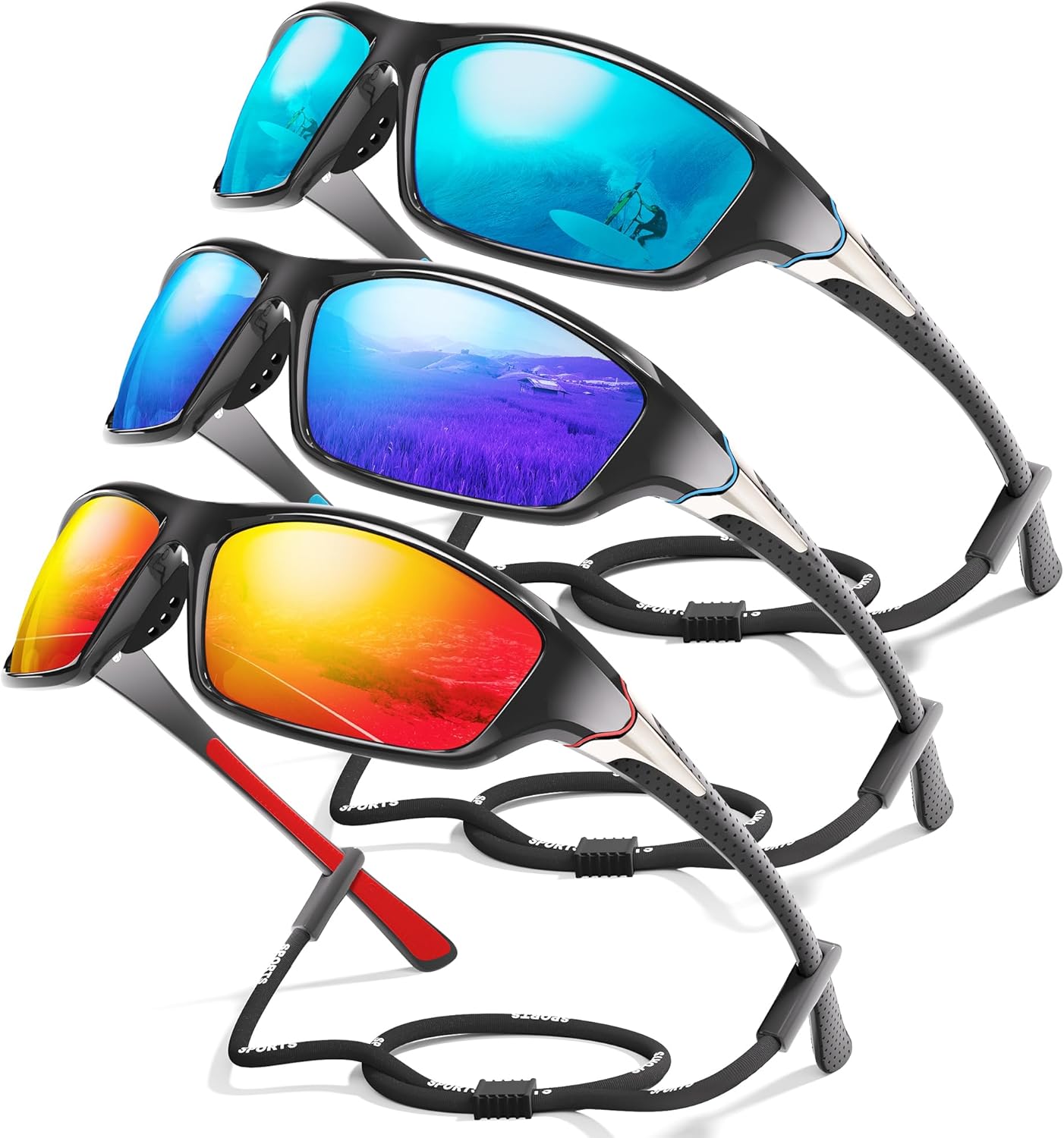 3-Pack Polarized Sports Sunglasses for Men