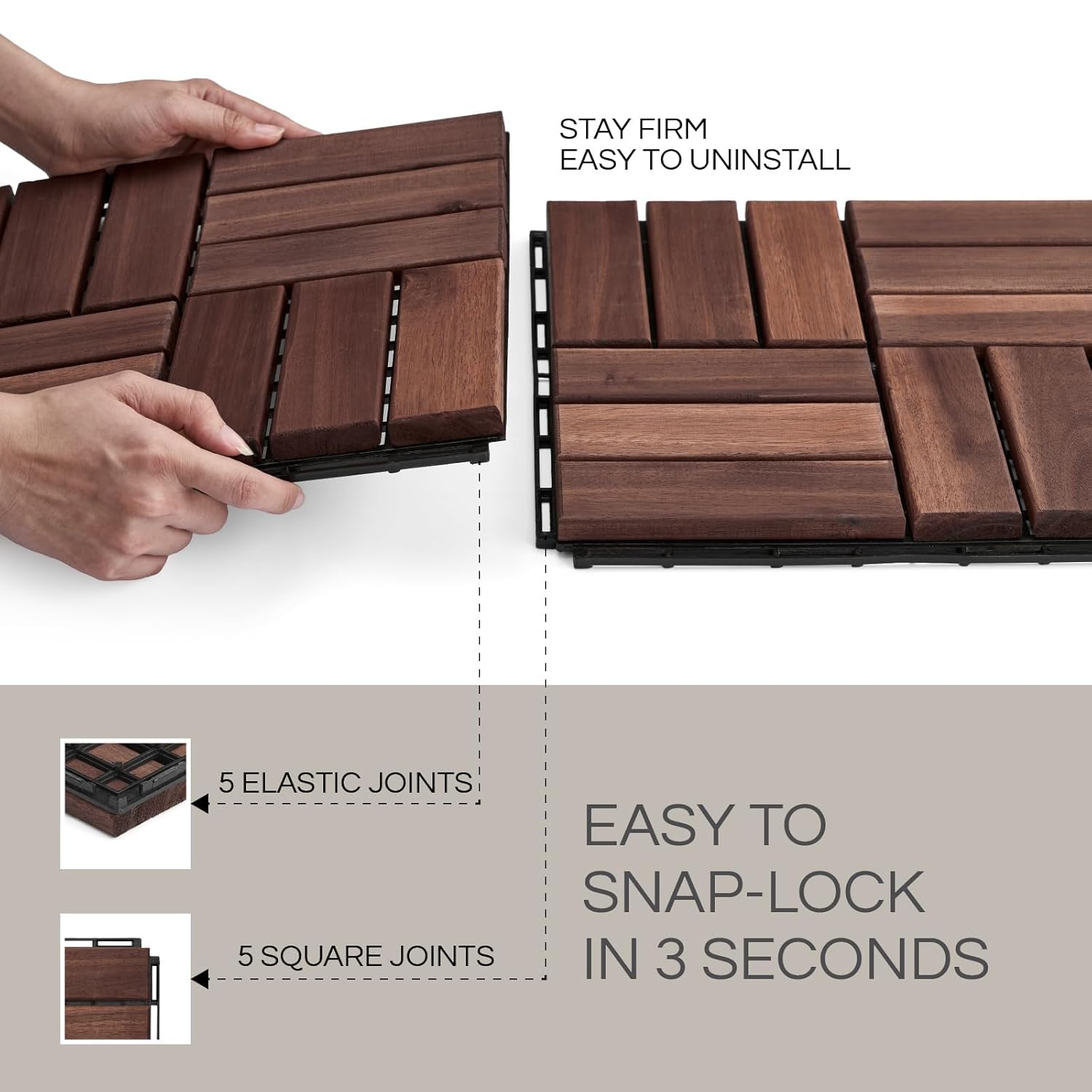 Deck Tiles Patio Flooring - Outdoor Waterproof Acacia Wood Tiles