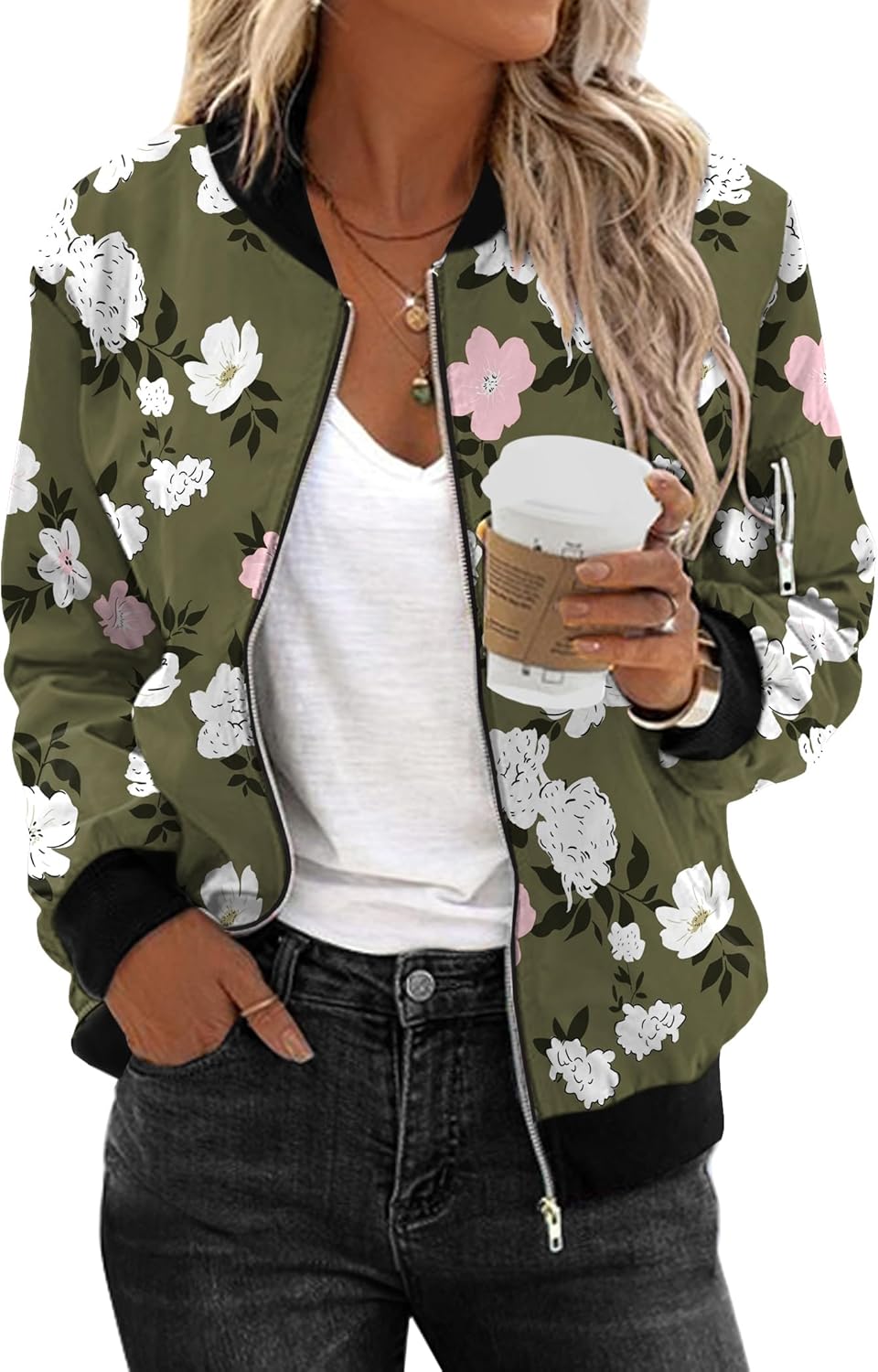 Zeagoo Women's Bomber Jacket Coat Zip