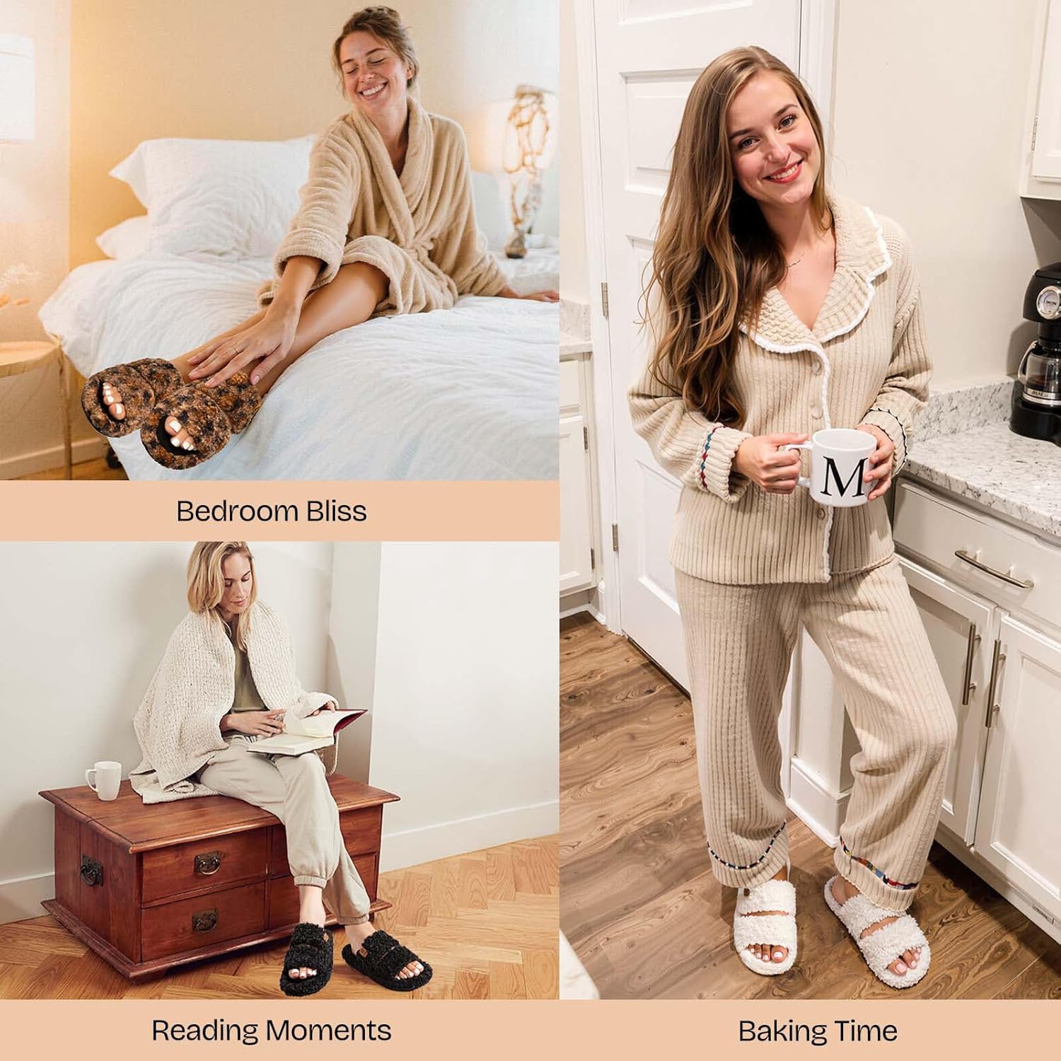 EverFoams Womens Fuzzy Open-toe Slippers