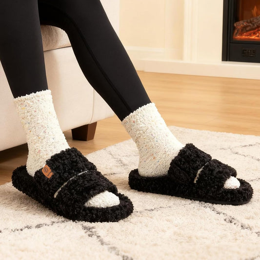 EverFoams Womens Fuzzy Open-toe Slippers
