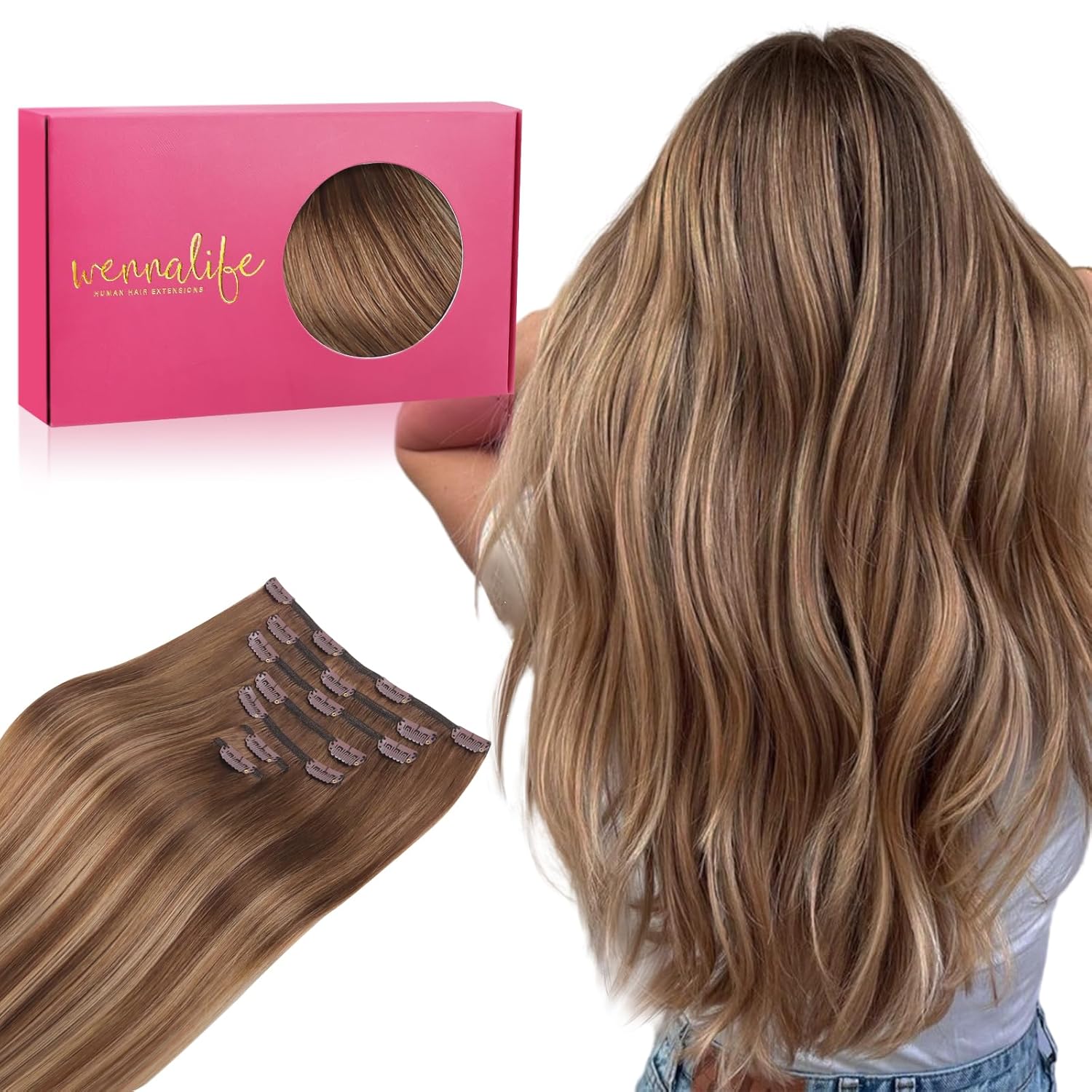 WENNALIFE Clip in Hair Extensions Real Human Hair