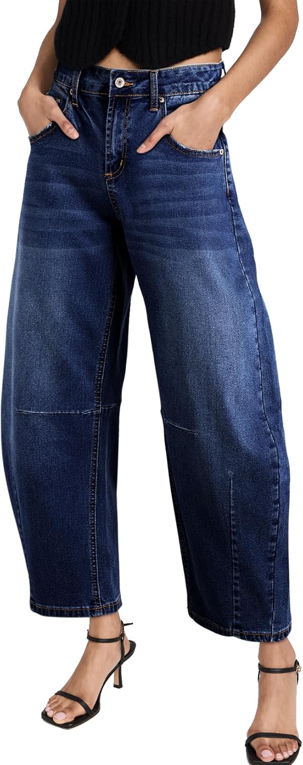 Sidefeel Women's Barrel Jeans Wide Leg Denim Pants