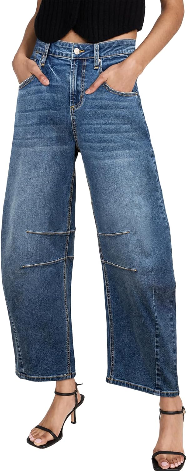 Sidefeel Women's Barrel Jeans Wide Leg Denim Pants