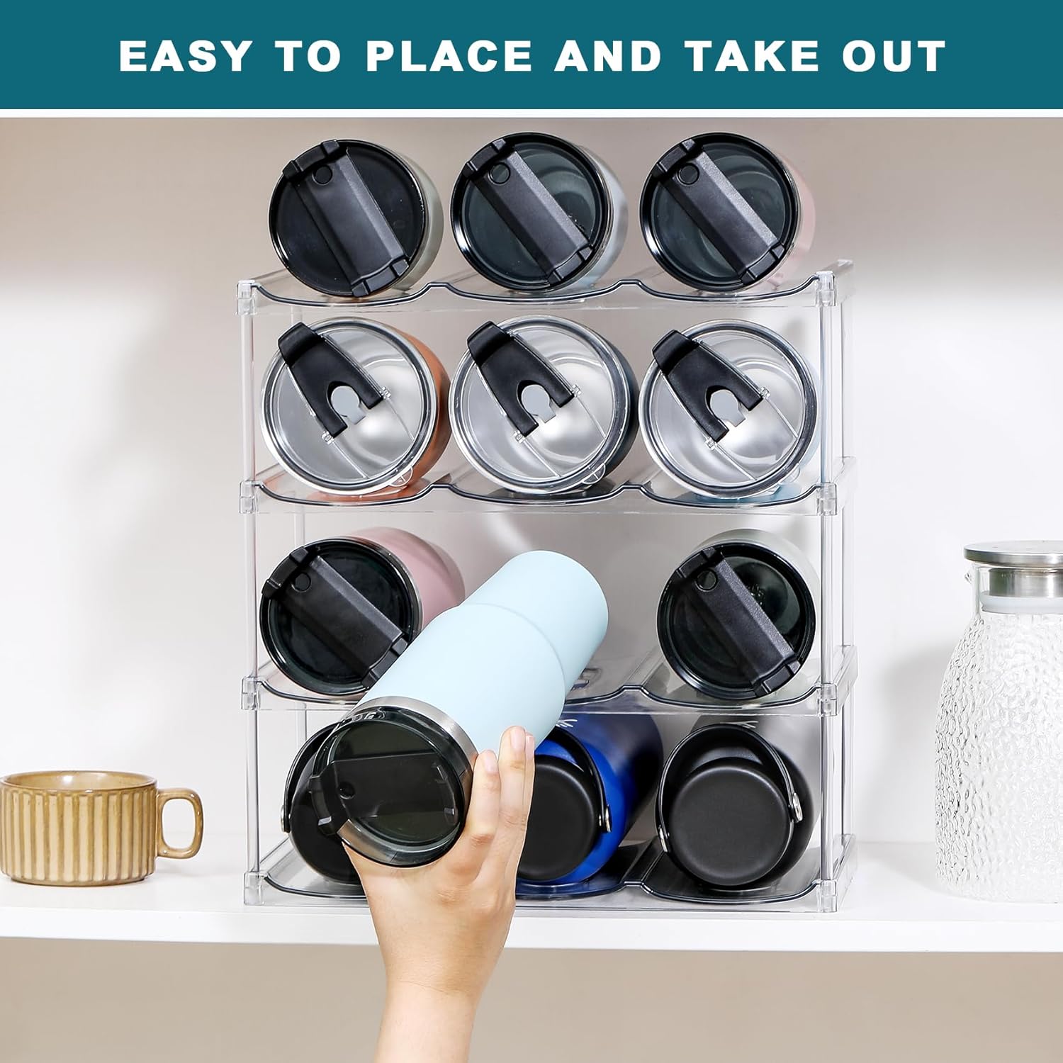 LARGER Compartment - Stackable Water Bottle Organizer Holder