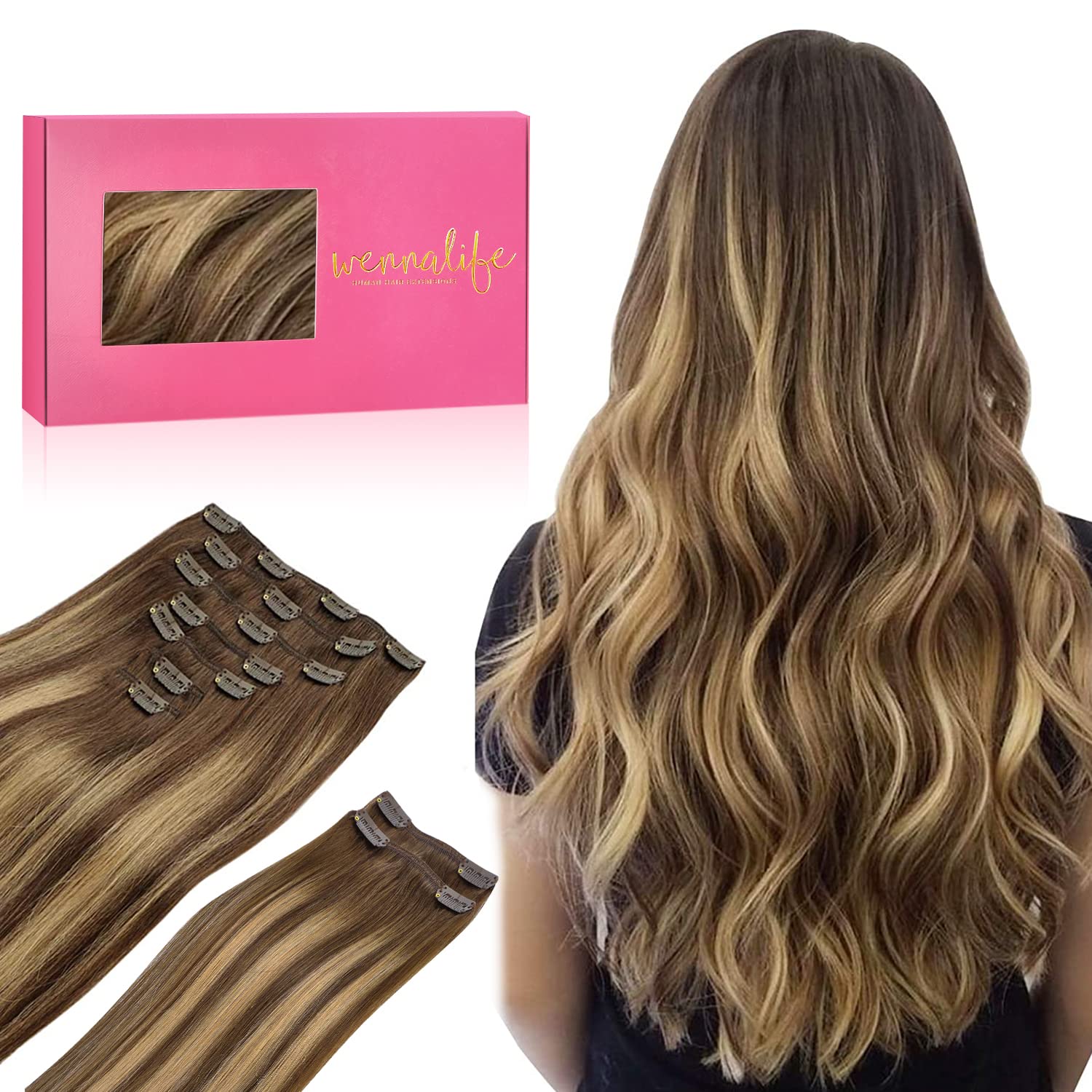 WENNALIFE Clip in Hair Extensions Real Human Hair