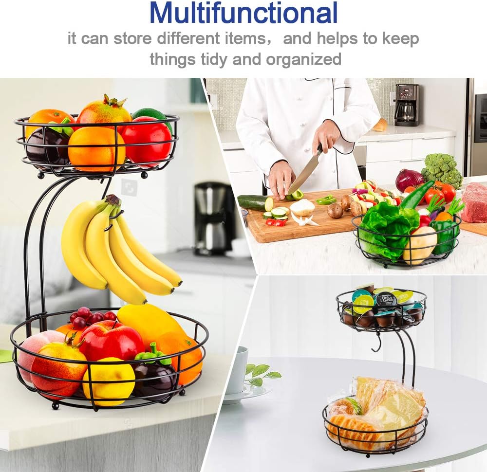 Auledio Iron 2-Tier Countertop Fruit Vegetables Basket Bowl