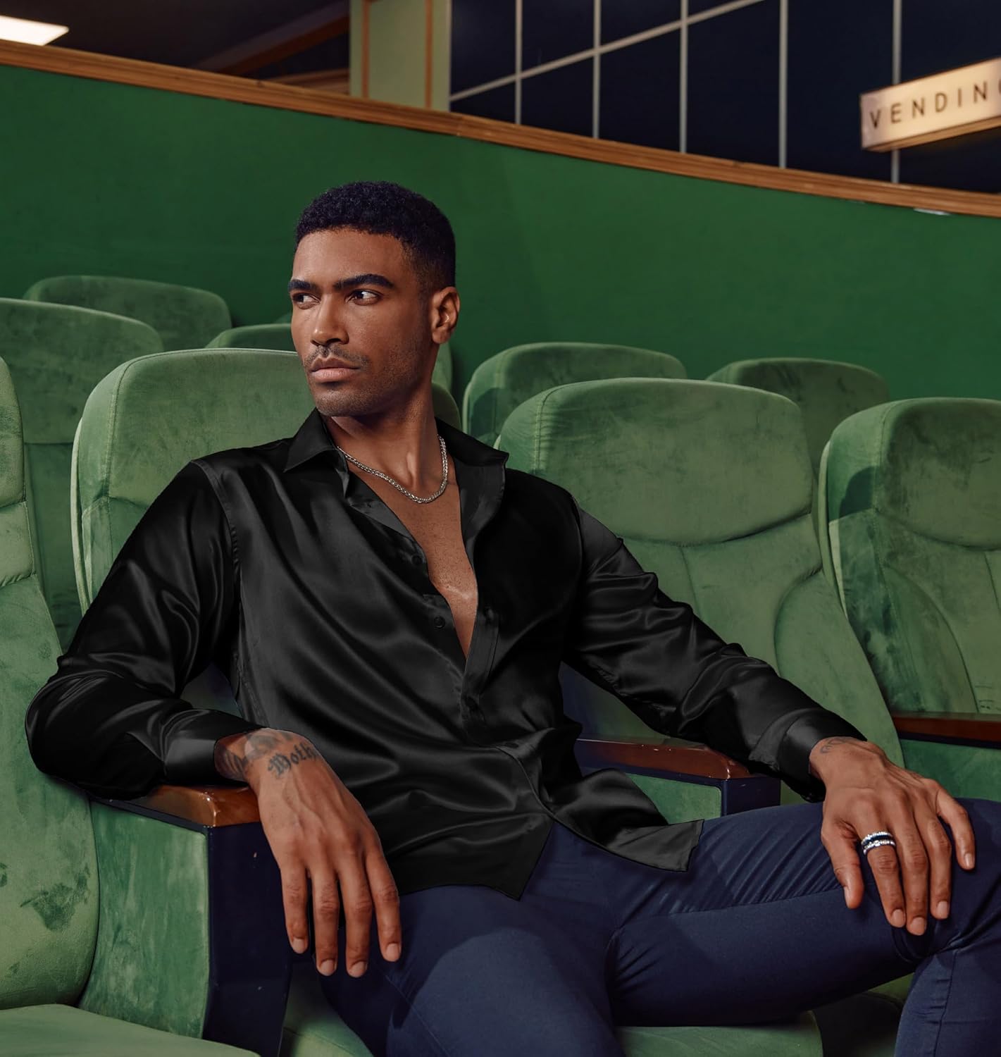 PJ PAUL JONES Men's Shiny Satin Dress Shirts