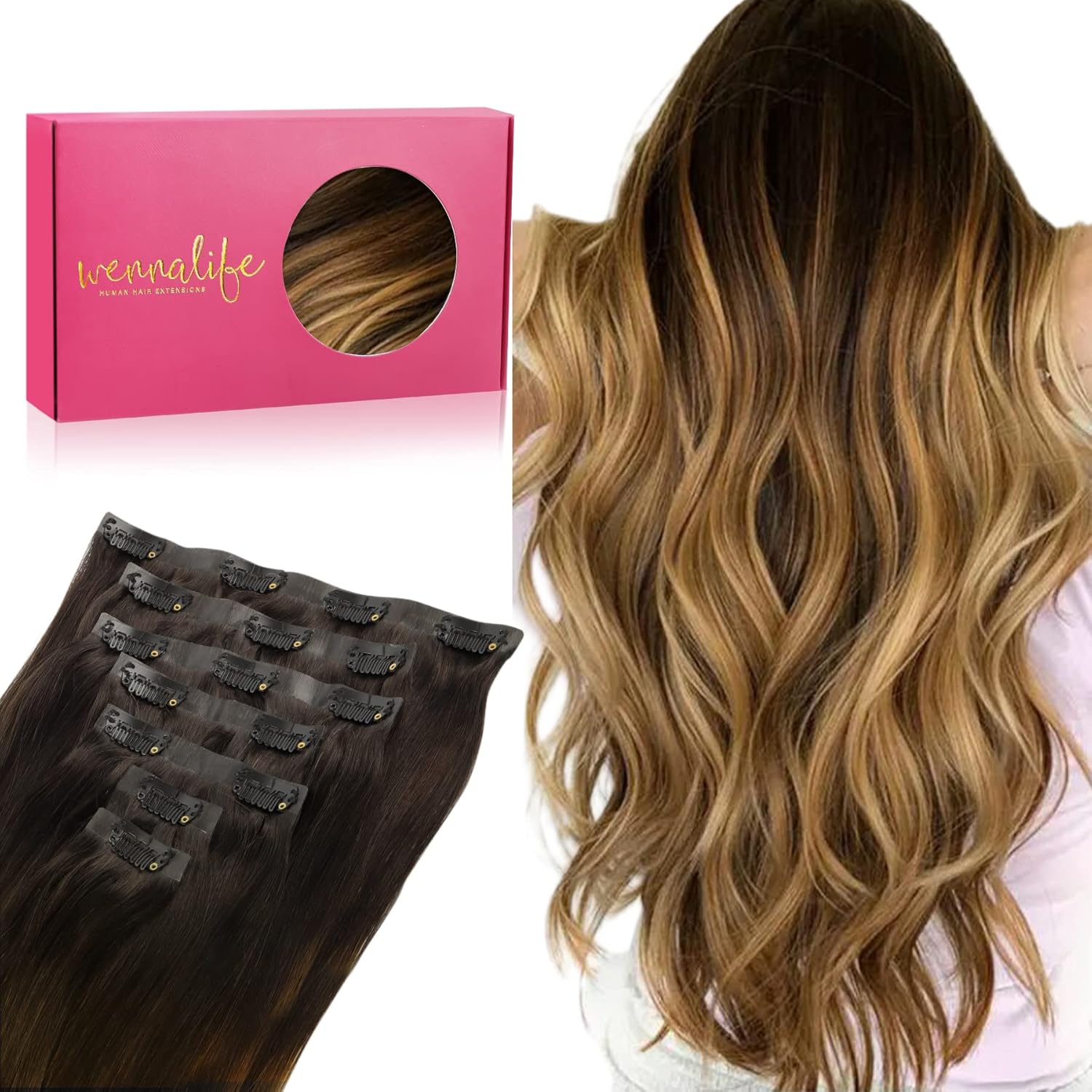 WENNALIFE Clip in Hair Extensions Real Human Hair