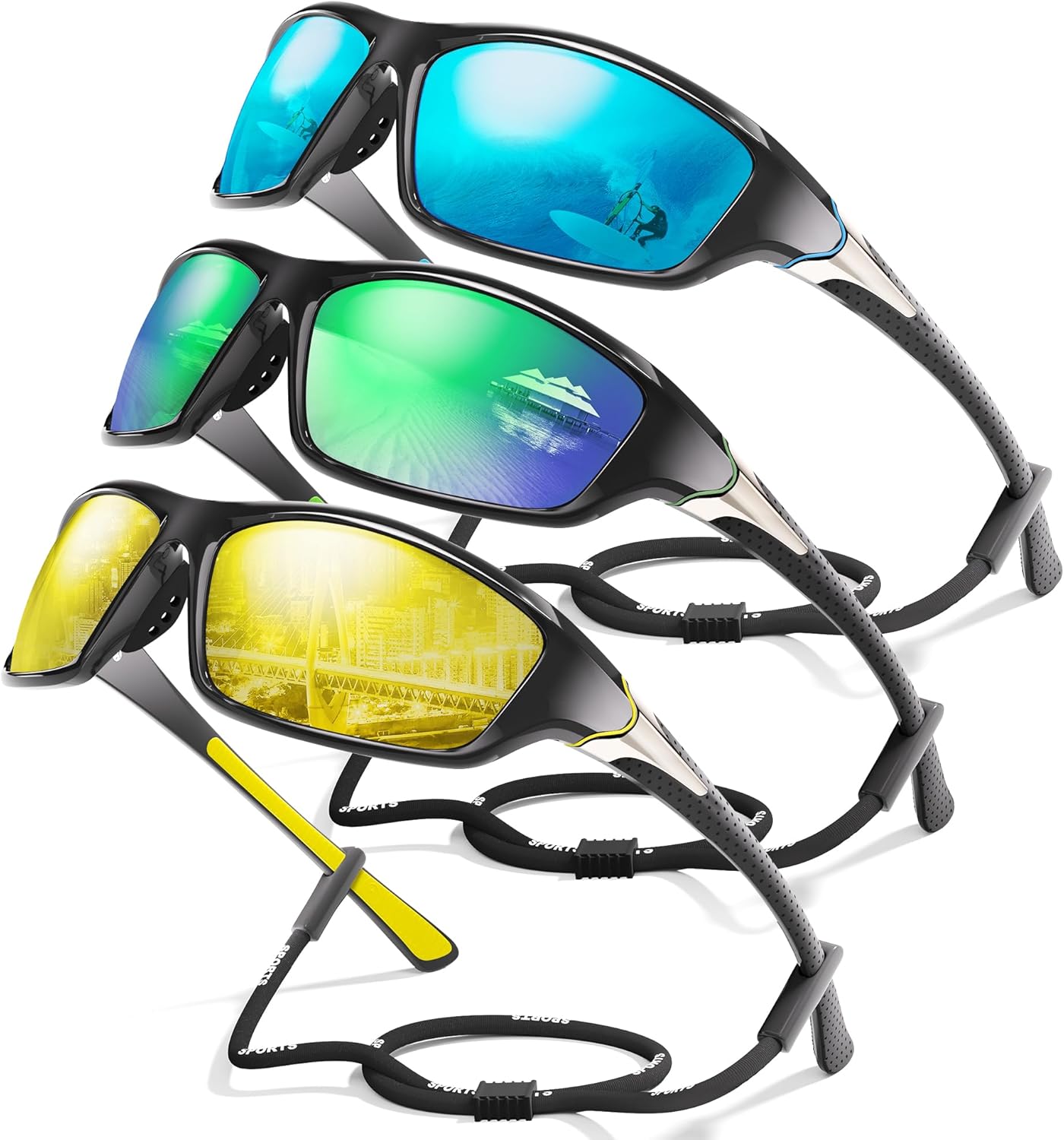 3-Pack Polarized Sports Sunglasses for Men