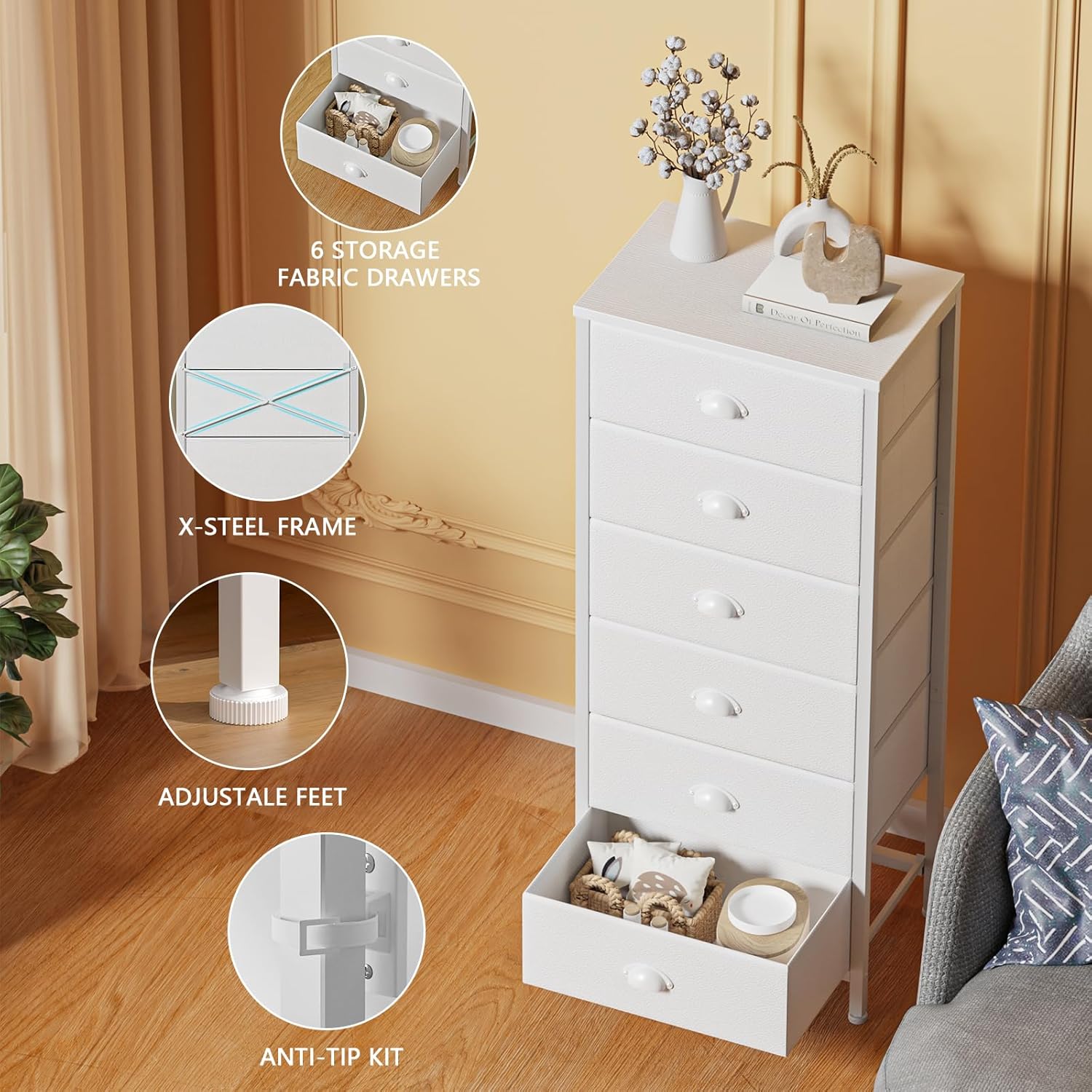 Furnulem White Tall Dresser for Bedroom Storage Tower