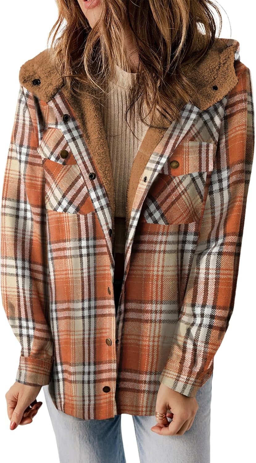 Dokotoo Womens Plaid Shacket Jacket Warm Coat