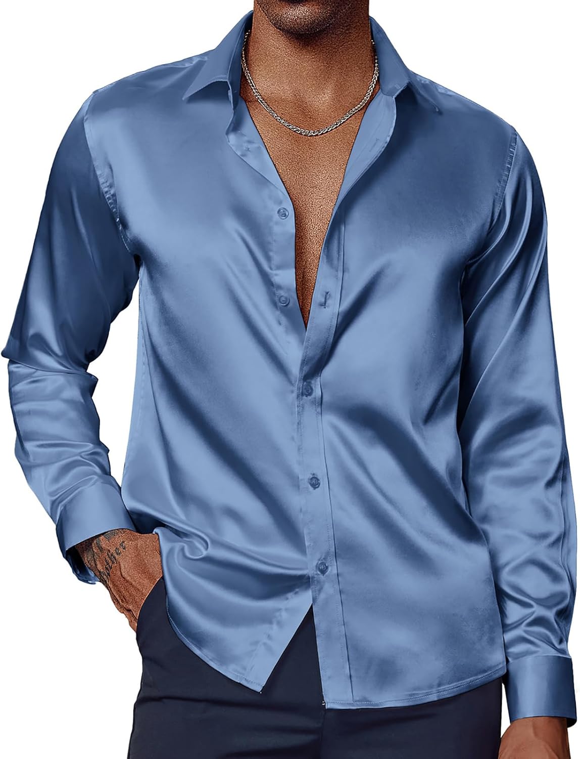 PJ PAUL JONES Men's Shiny Satin Dress Shirts