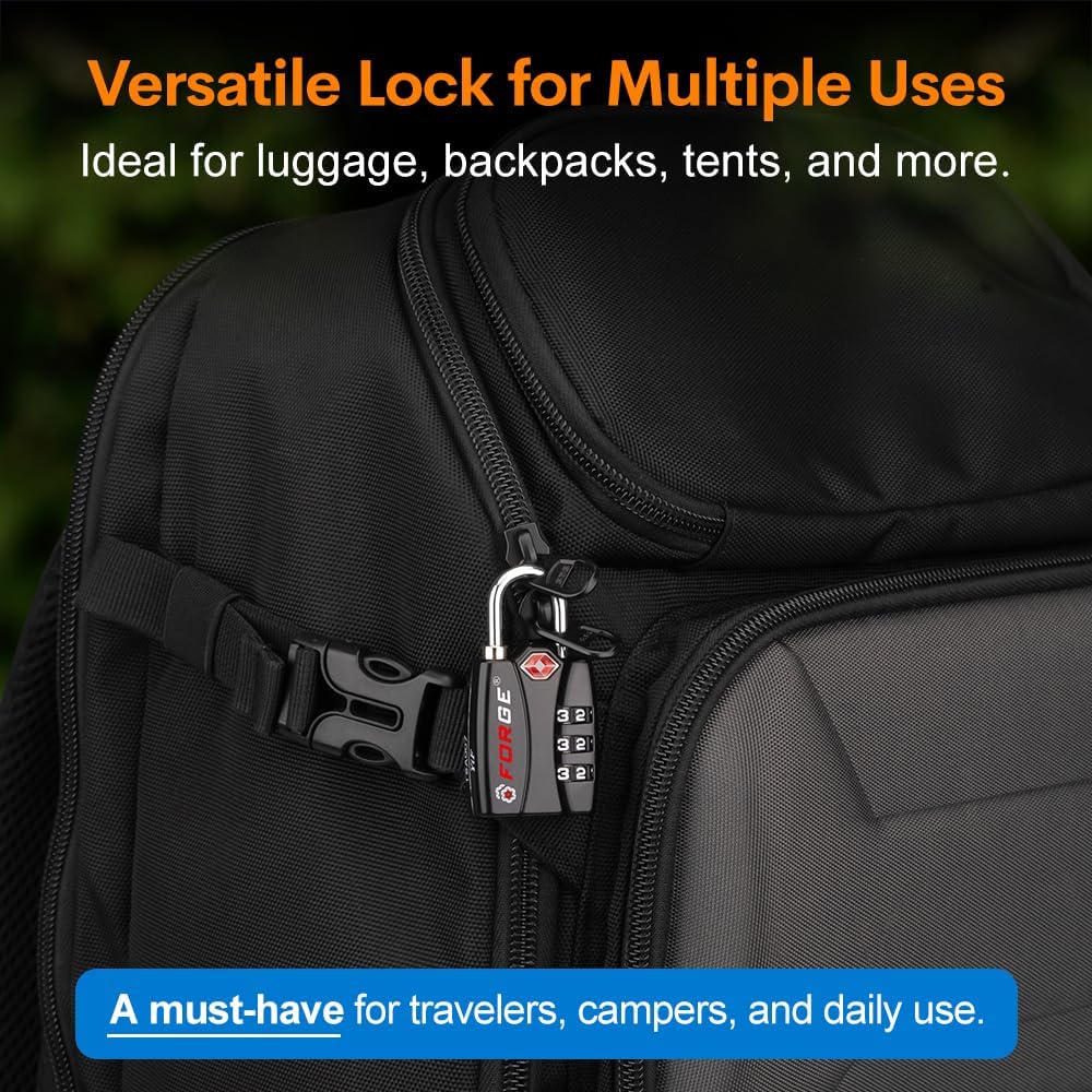 Forge Luggage Locks TSA Approved 6 Pack Black