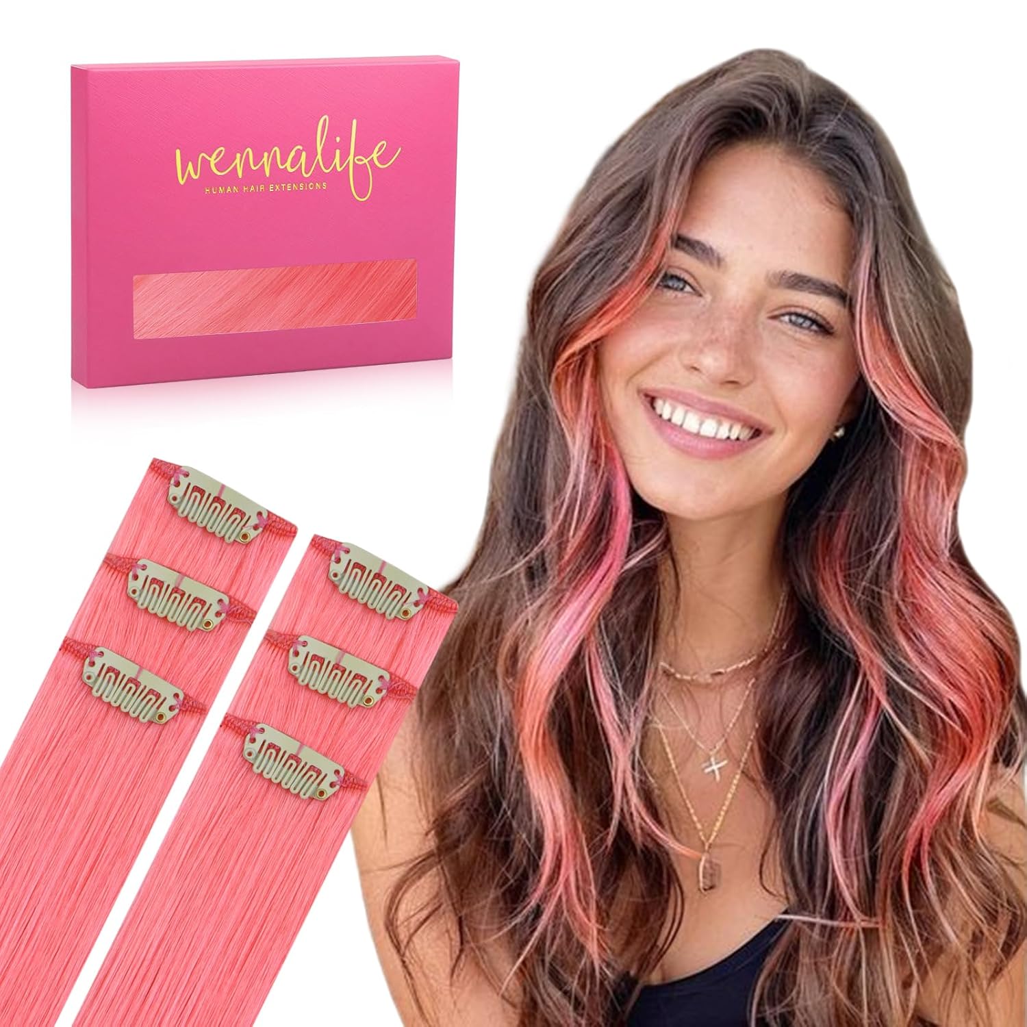 WENNALIFE Clip in Hair Extensions Real Human Hair