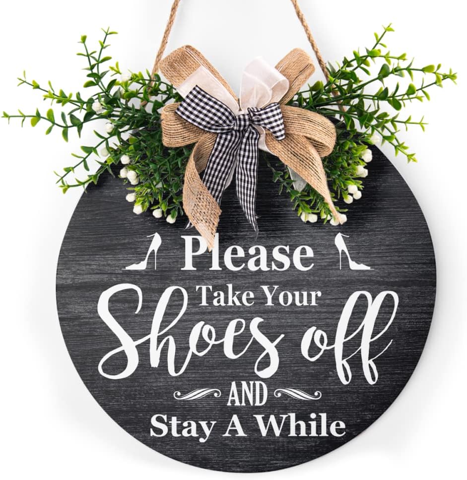 Round Wooden Farmhouse Welcome Door Sign