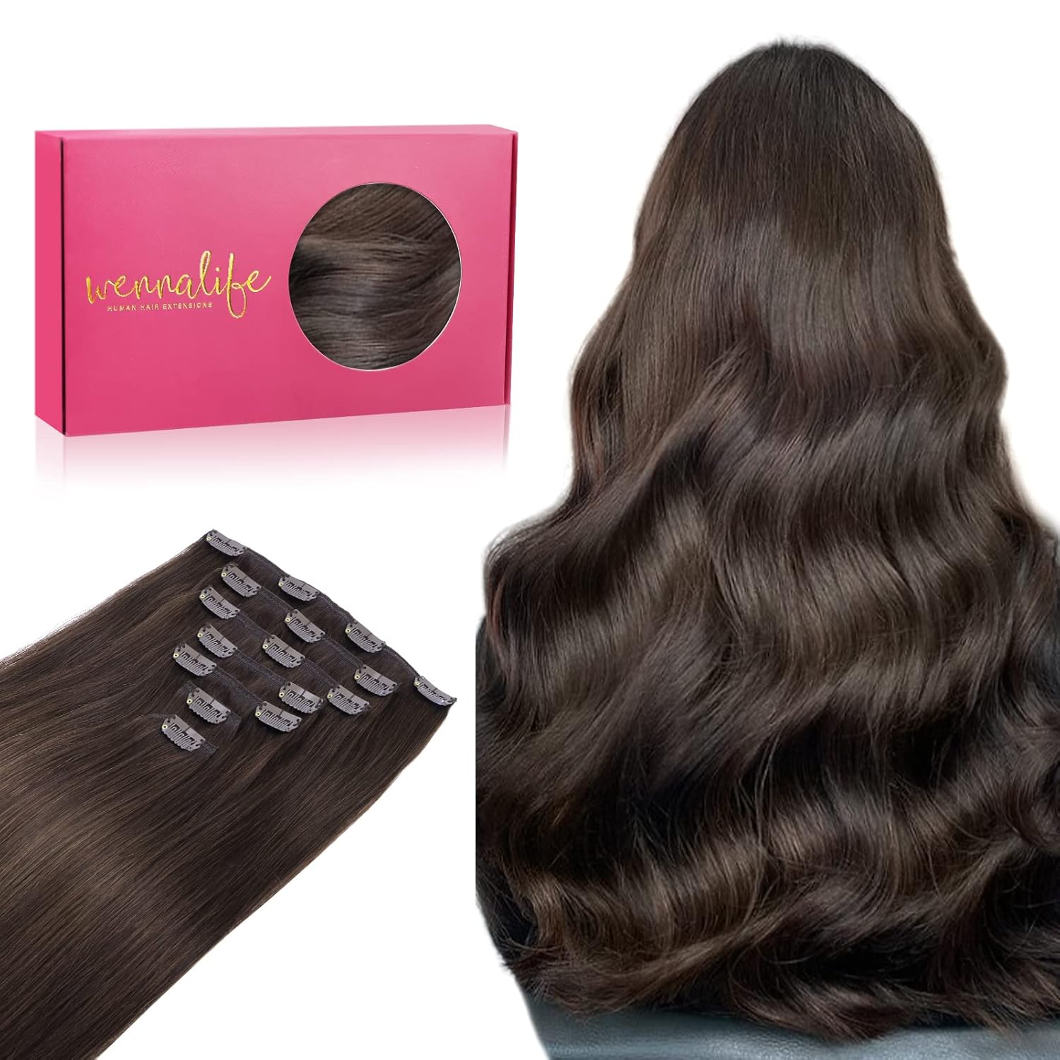 WENNALIFE Clip in Hair Extensions Real Human Hair