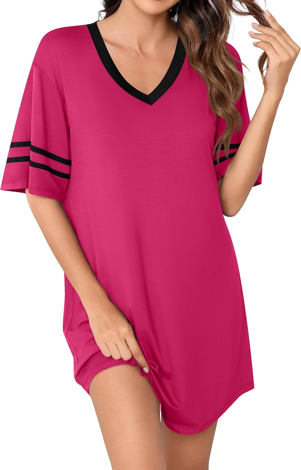 Missufe Women's V Neck Short Sleeve Nightgown Pajama