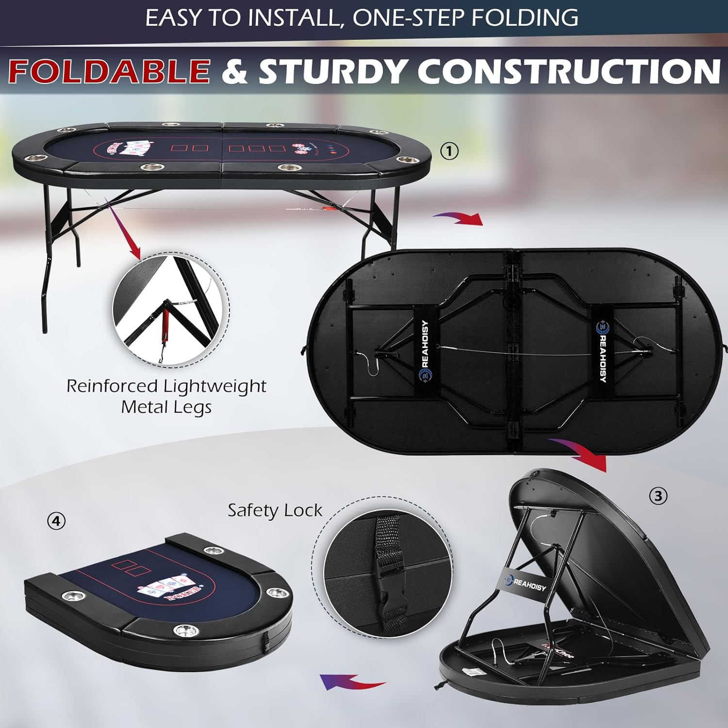 Poker Table Foldable, 8/10 Player Folding Poker Tables