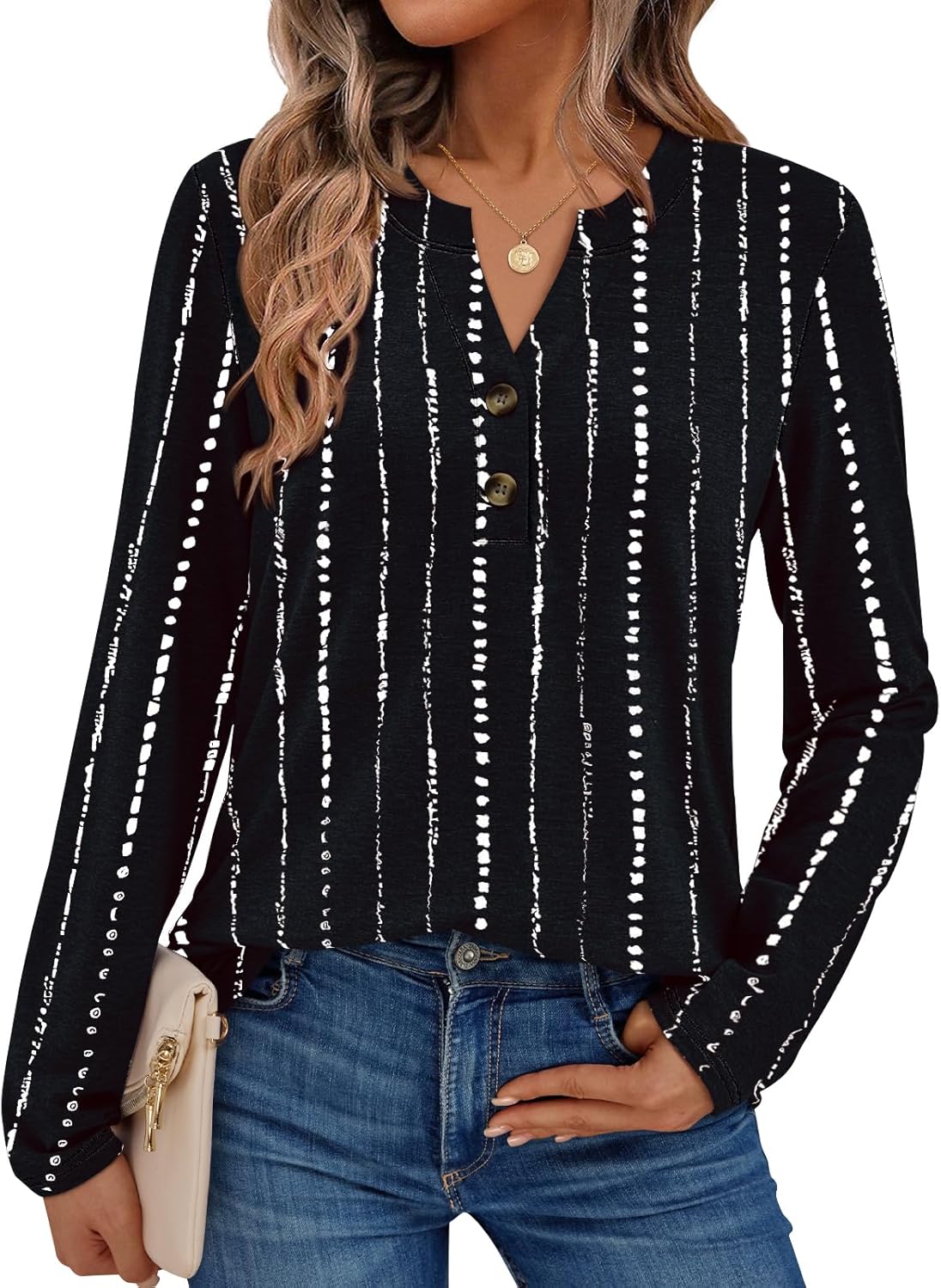 AUTOMET Women’s Long Sleeve Henley Tops Fall