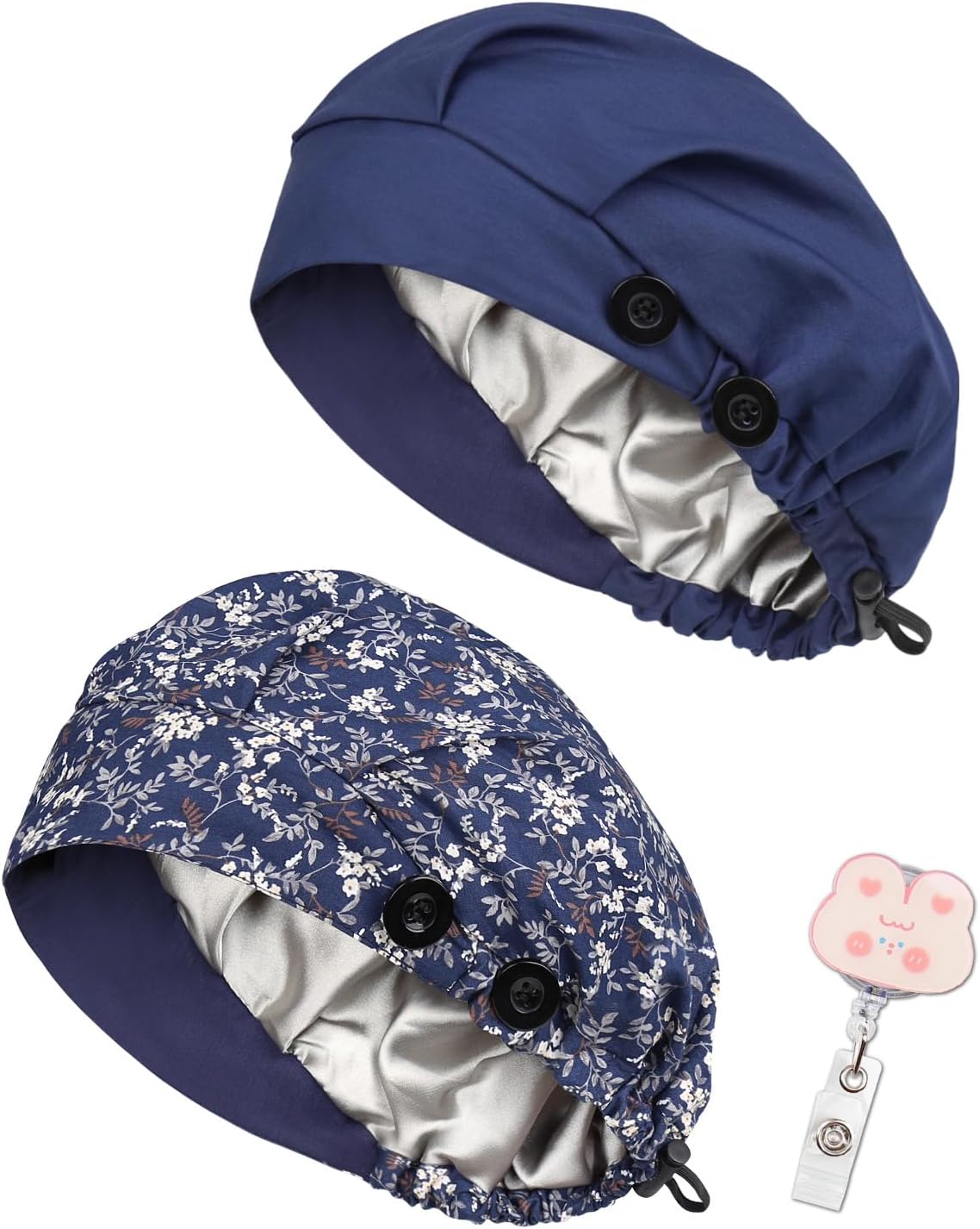 2 Pack Satin Lined Bouffant Scrub Caps