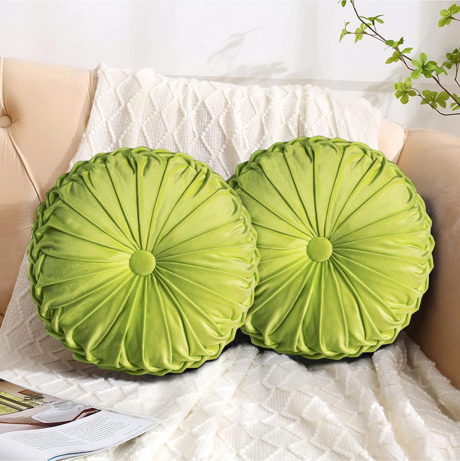 HIG Decorative Round Pleated Throw Pillows