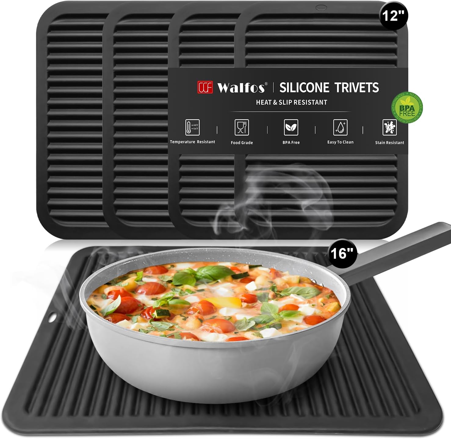 Walfos Silicone Trivet Mats - 4 Heat Resistant Pot Holders