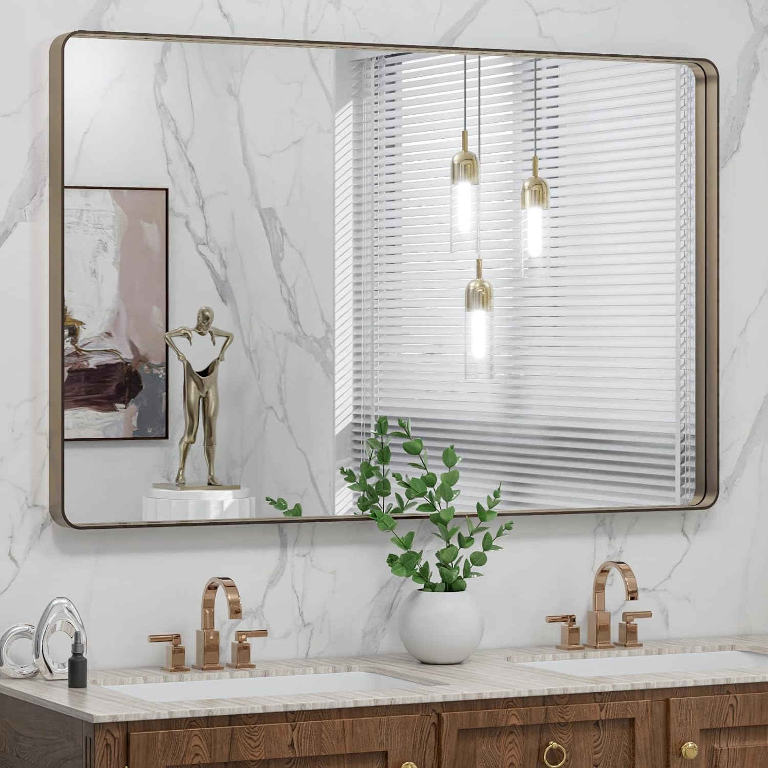 LOAAO Black Metal Framed Bathroom Mirror for Wall