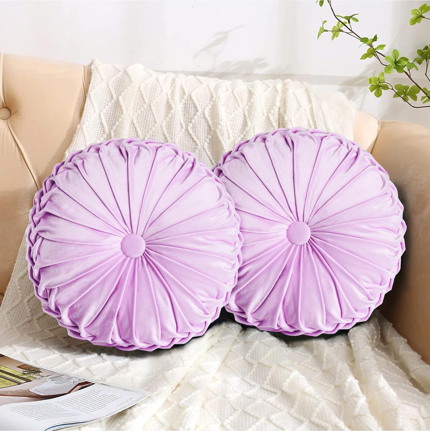 HIG Decorative Round Pleated Throw Pillows