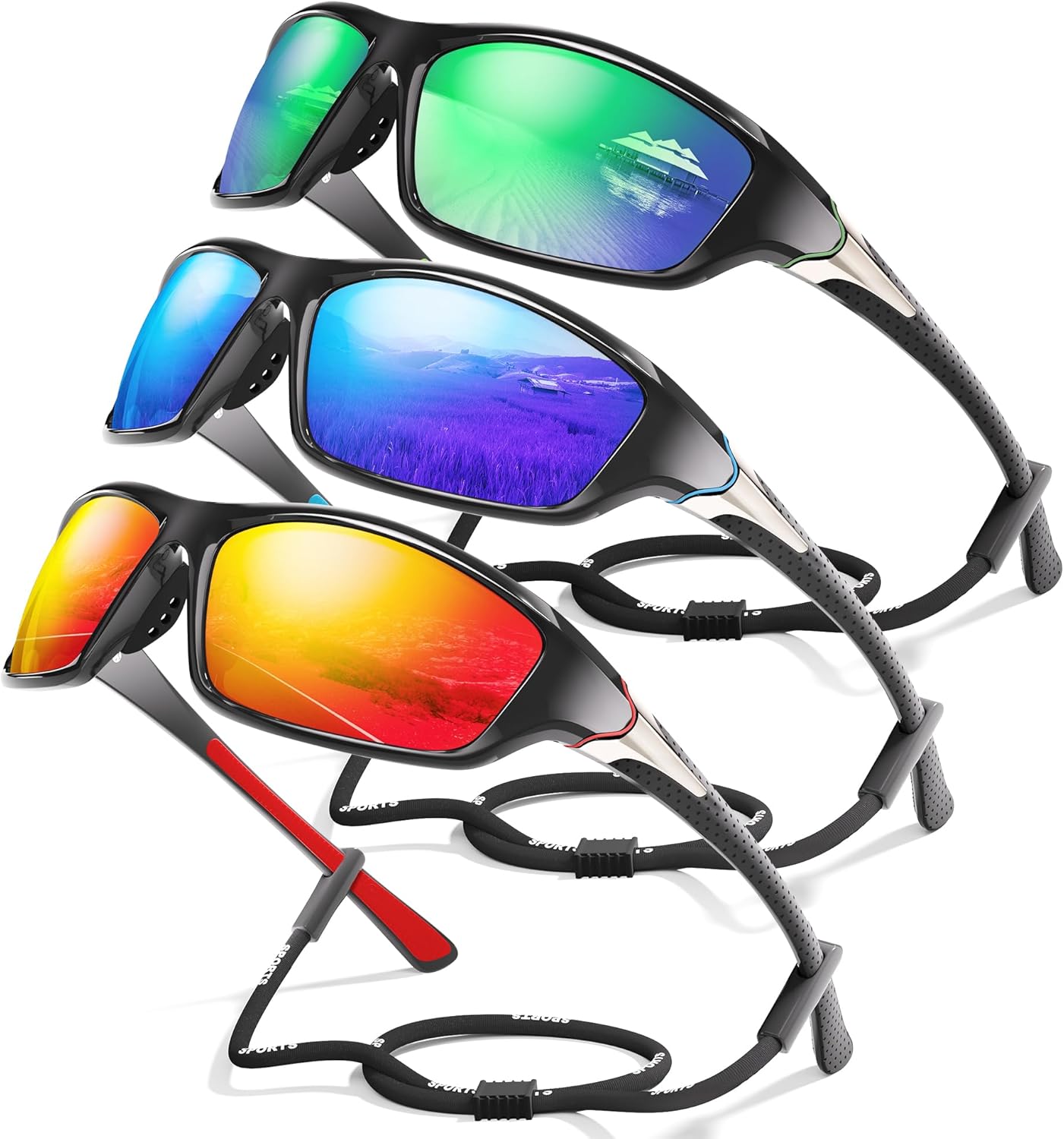 3-Pack Polarized Sports Sunglasses for Men