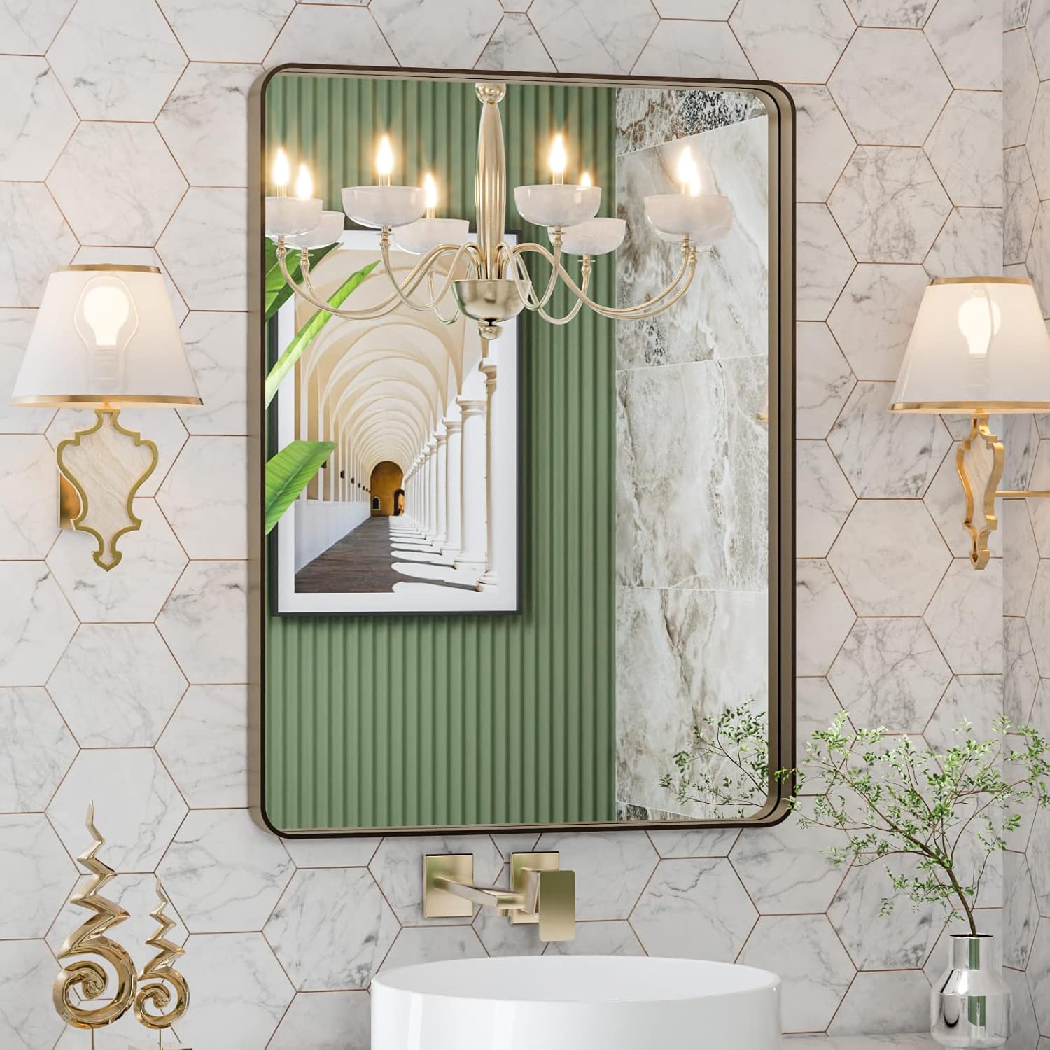 LOAAO Black Metal Framed Bathroom Mirror for Wall