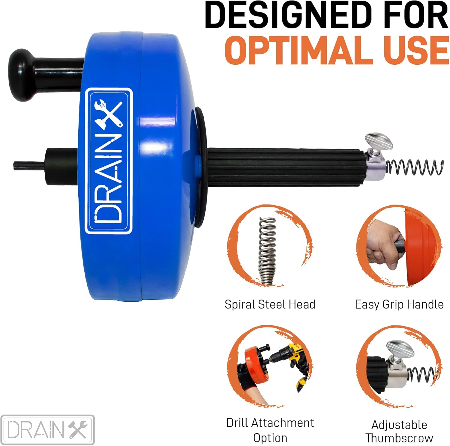 DrainX Steel Power Pro Drum Auger Plumbing Snake