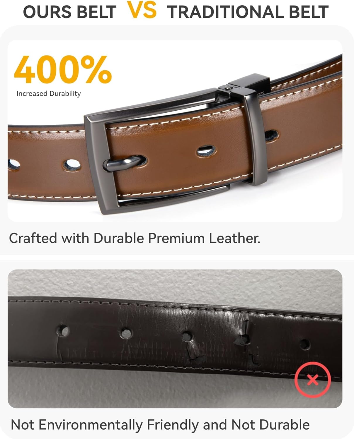 CHAOREN Boys Reversible Leather Belt Kids Dress Belt