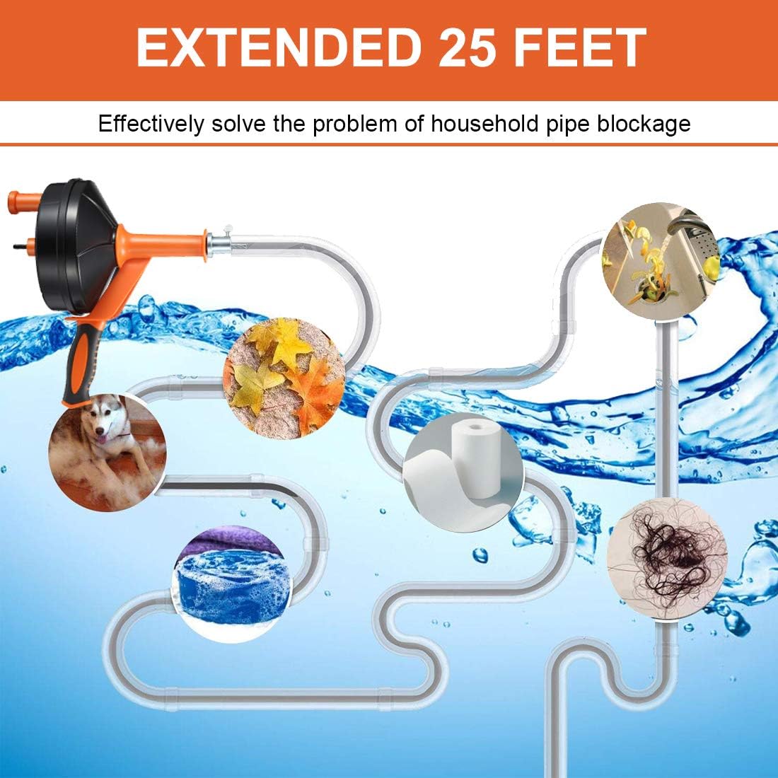 Drain Auger Clog Remover with Drill Adapter