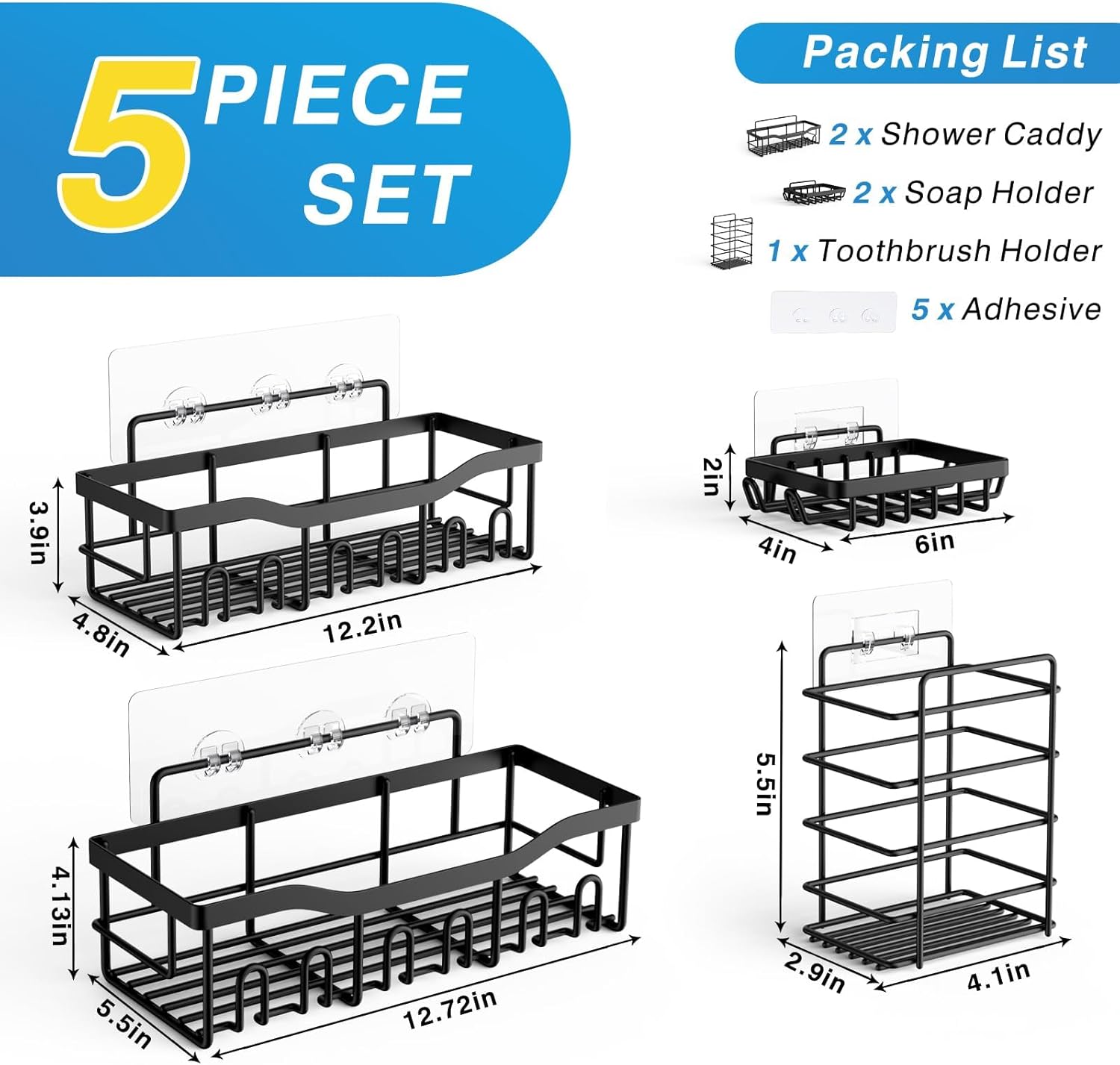 5-Pack Adhesive Shower Caddy