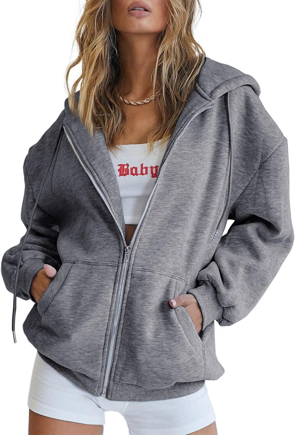 Trendy Queen Women's Oversized Zip-Up Hoodie