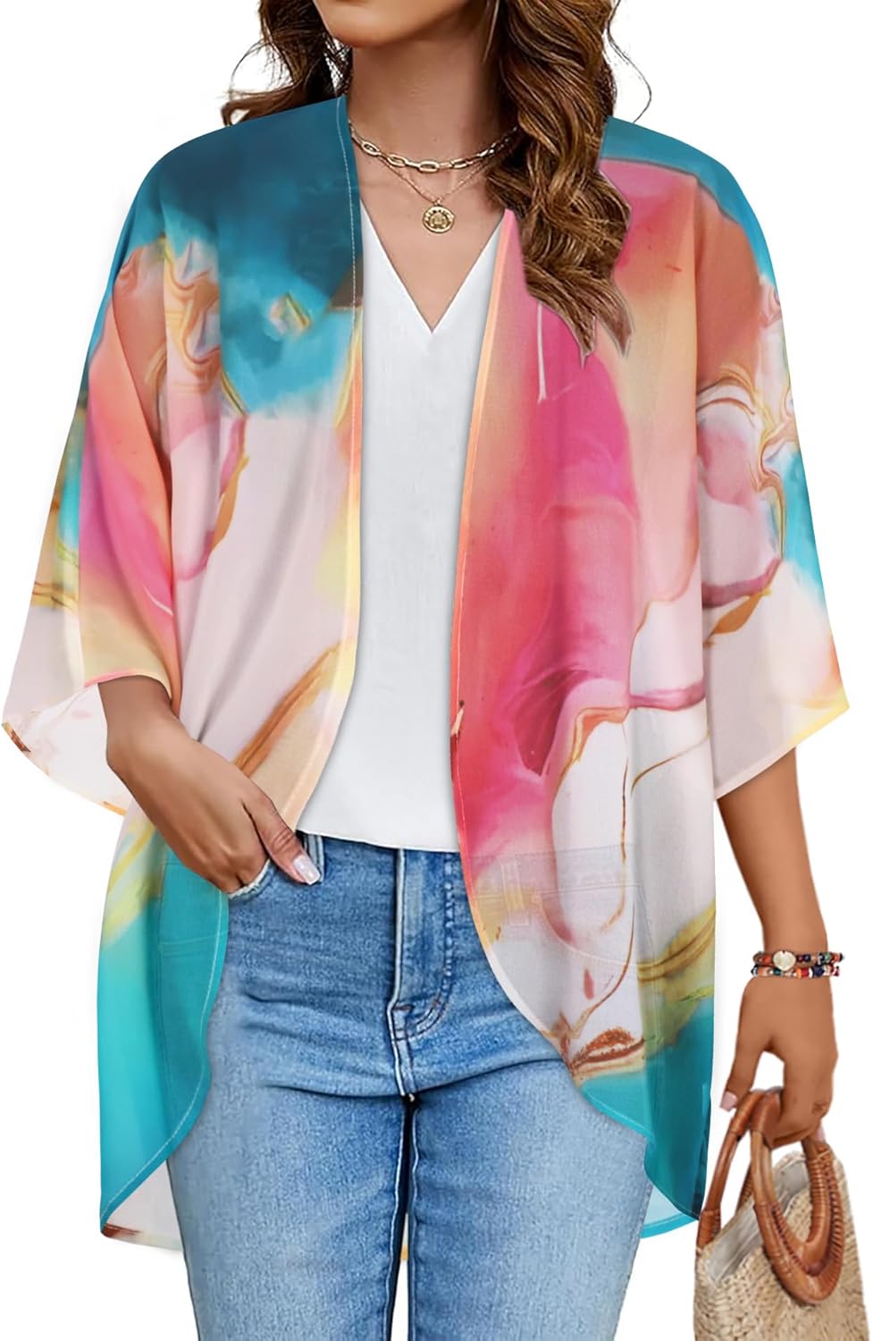 Women’s Floral Puff Sleeve Kimono Cardigan