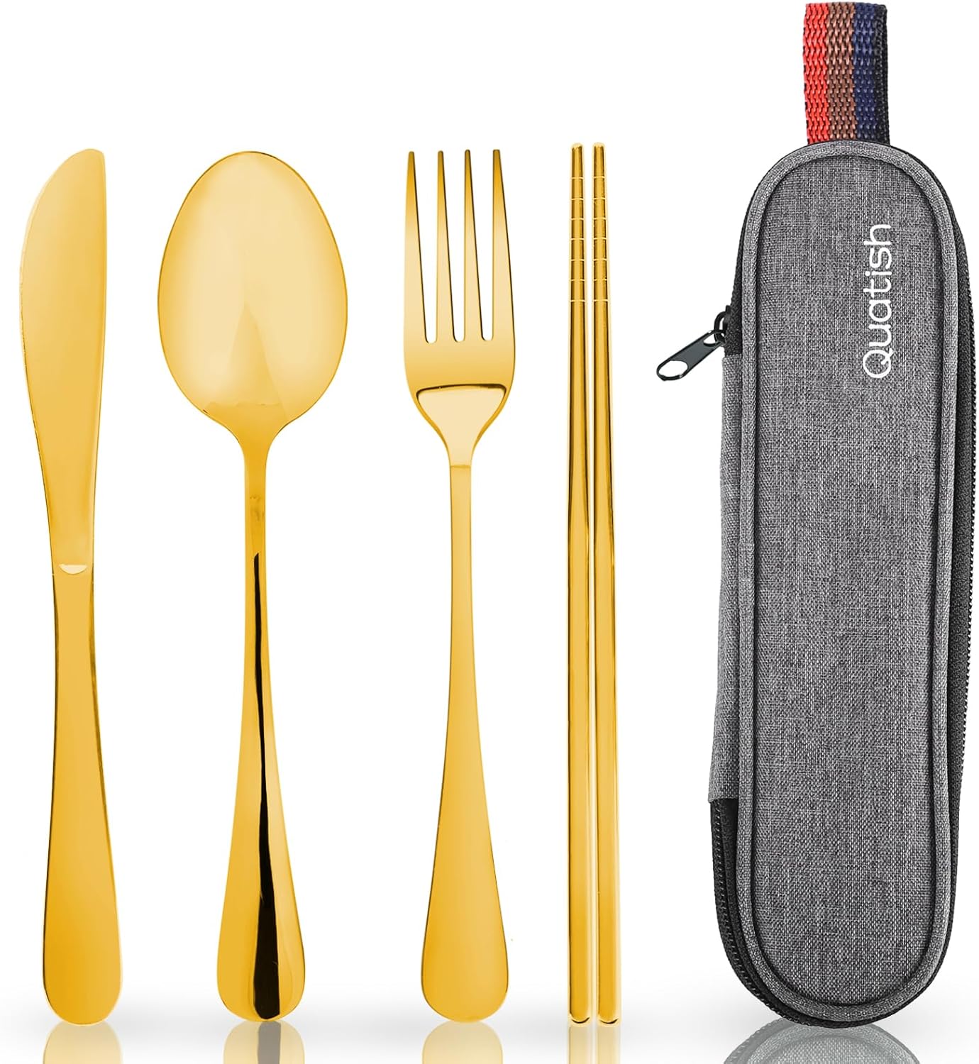 Travel Utensils with Case Quatish Portable Silverware Set