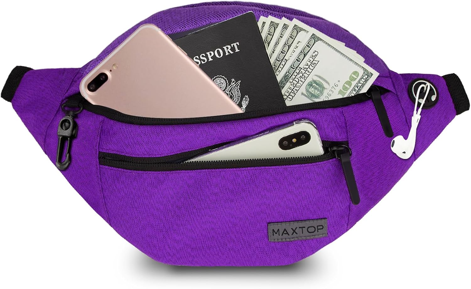MAXTOP Large Crossbody Fanny Pack with 4-Zipper Pockets